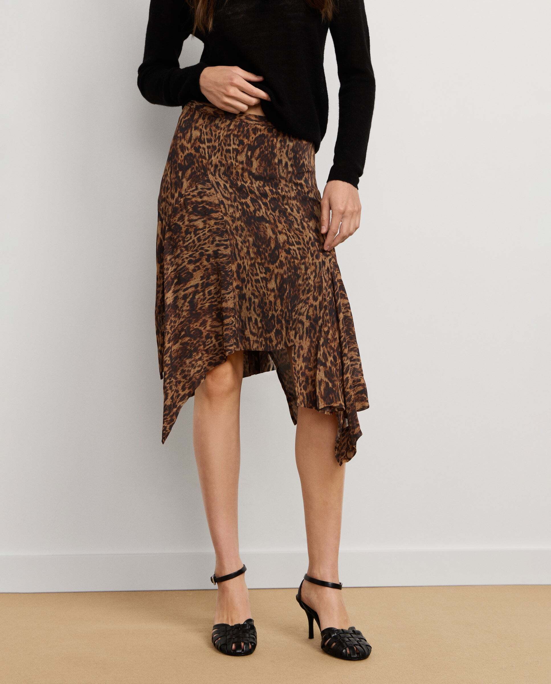 W11 jessa skirt - Pepe Jeans - falda de mujer midi asimètrica animal print - Negro Negro-2