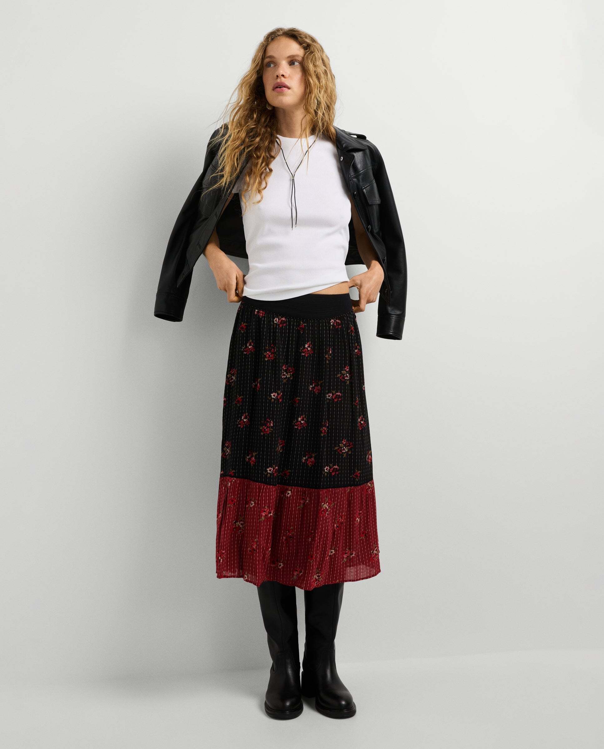 Falda de mujer midi estampado floral - Pepe Jeans - Negro Negro-1
