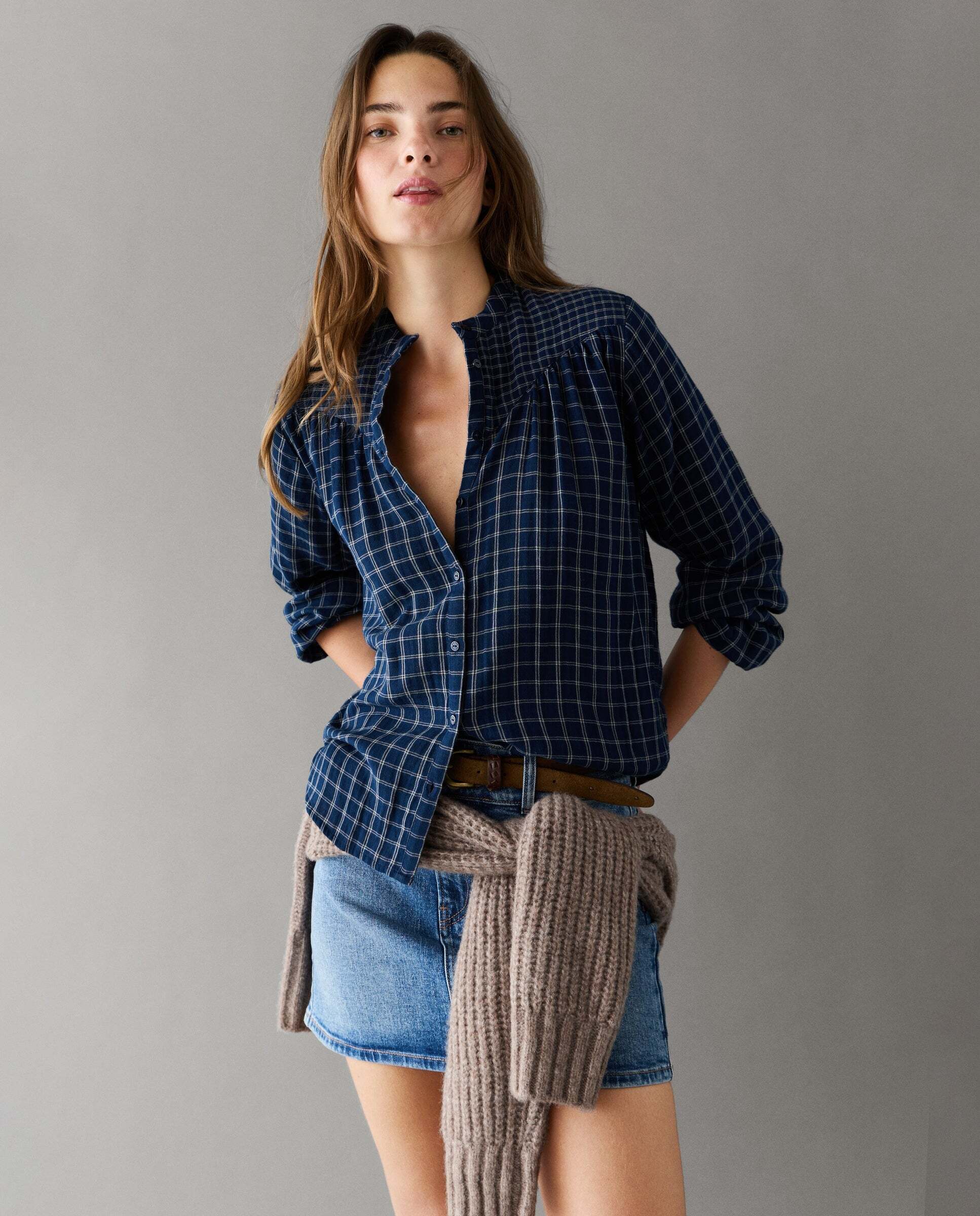 Blusa de mujer de cuadros teñida en prenda - Pepe Jeans - Azul oscuro Azul oscuro-1