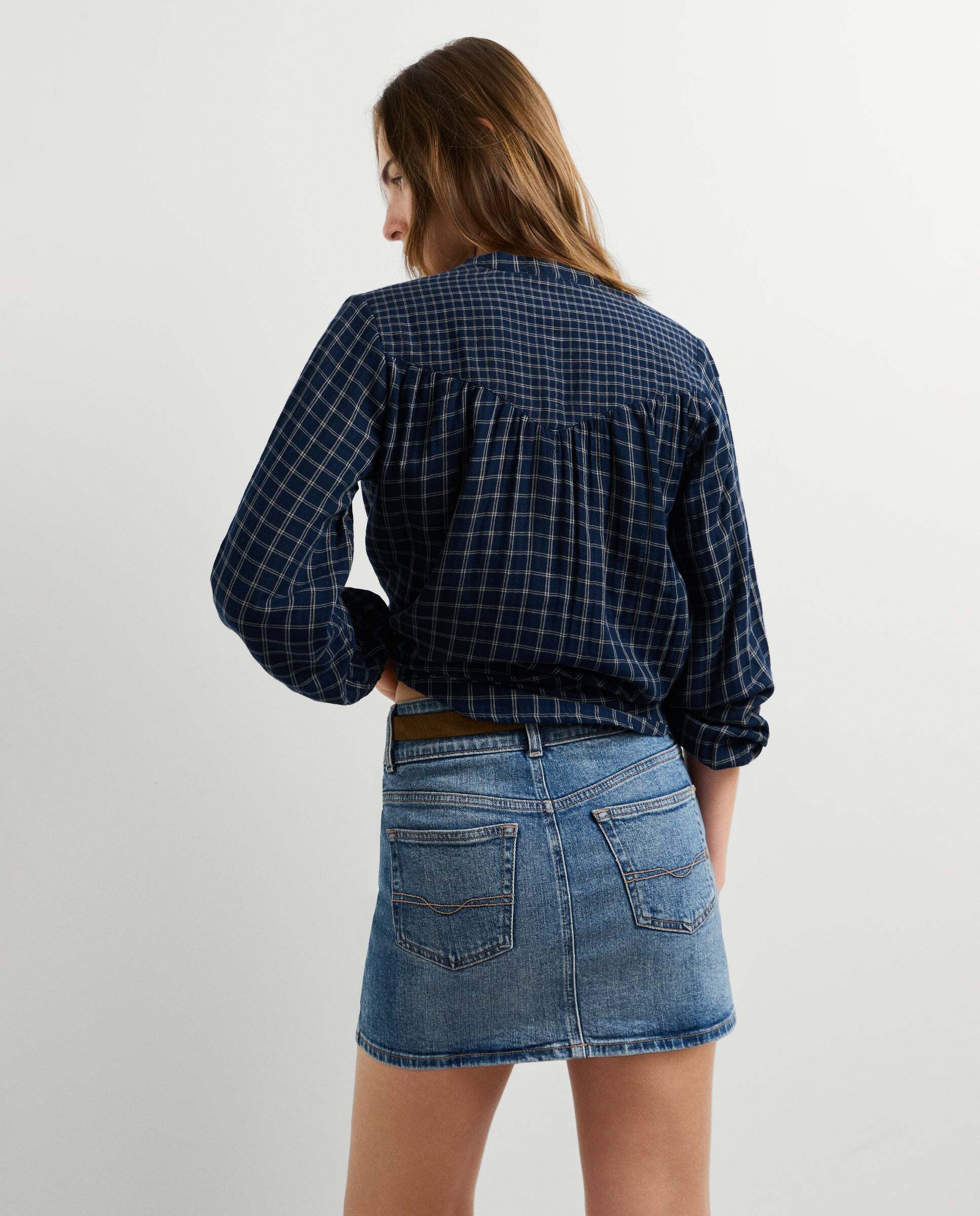 Blusa de mujer de cuadros teñida en prenda - Pepe Jeans - Azul oscuro Azul oscuro-3