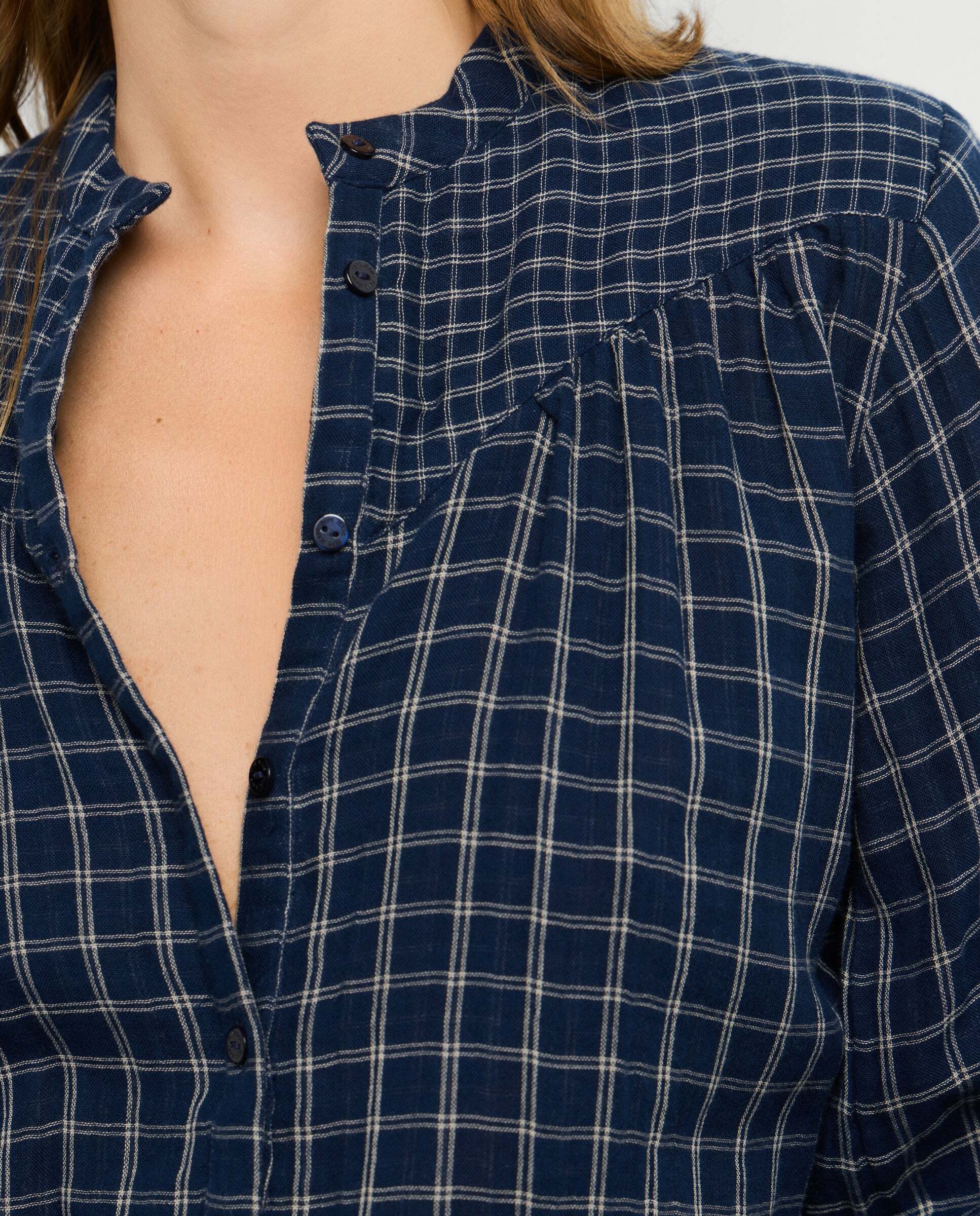 Blusa de mujer de cuadros teñida en prenda - Pepe Jeans - Azul oscuro Azul oscuro-4