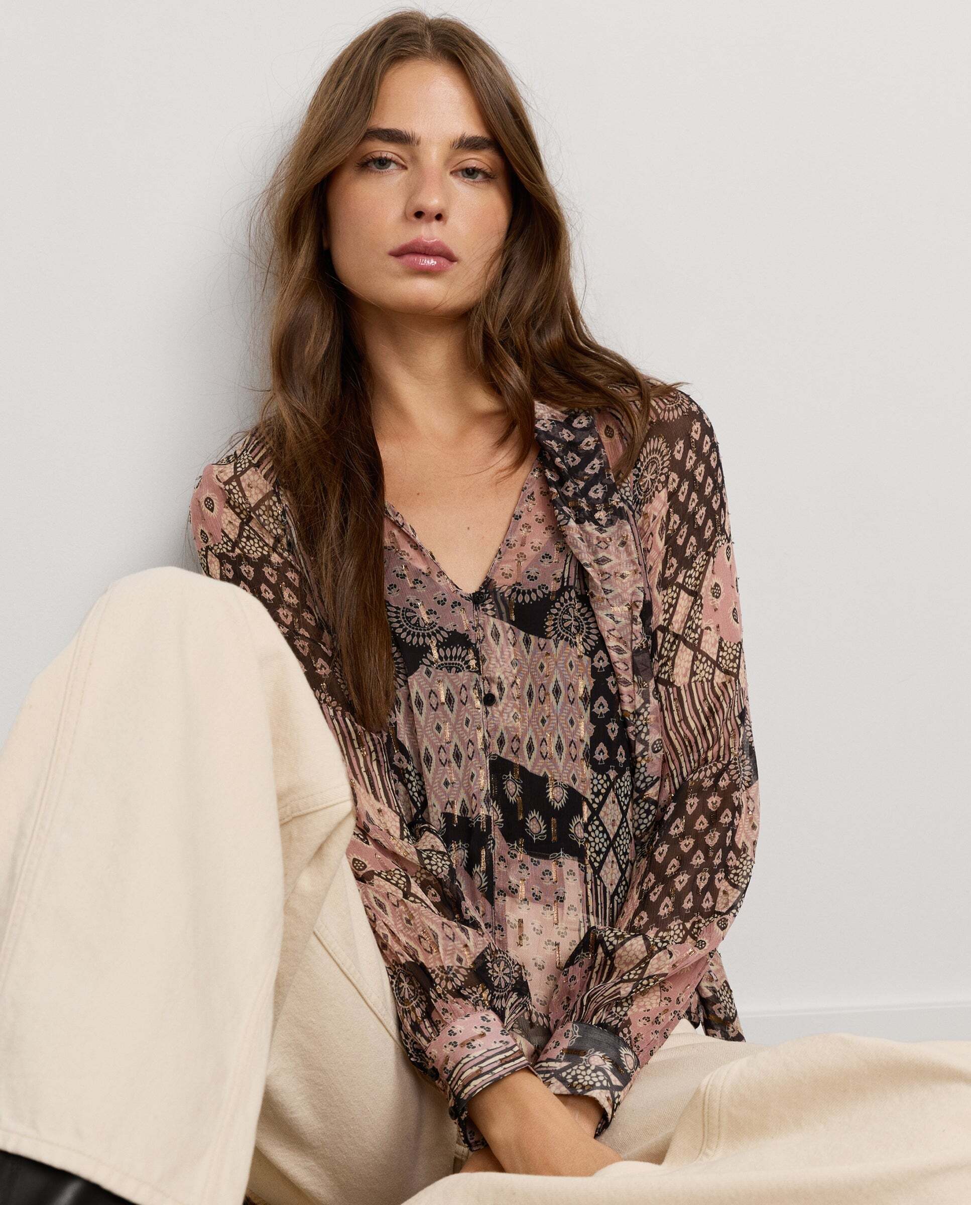 Blusa de mujer fluida estampado ornamental - Pepe Jeans - Rosa claro Rosa claro-1