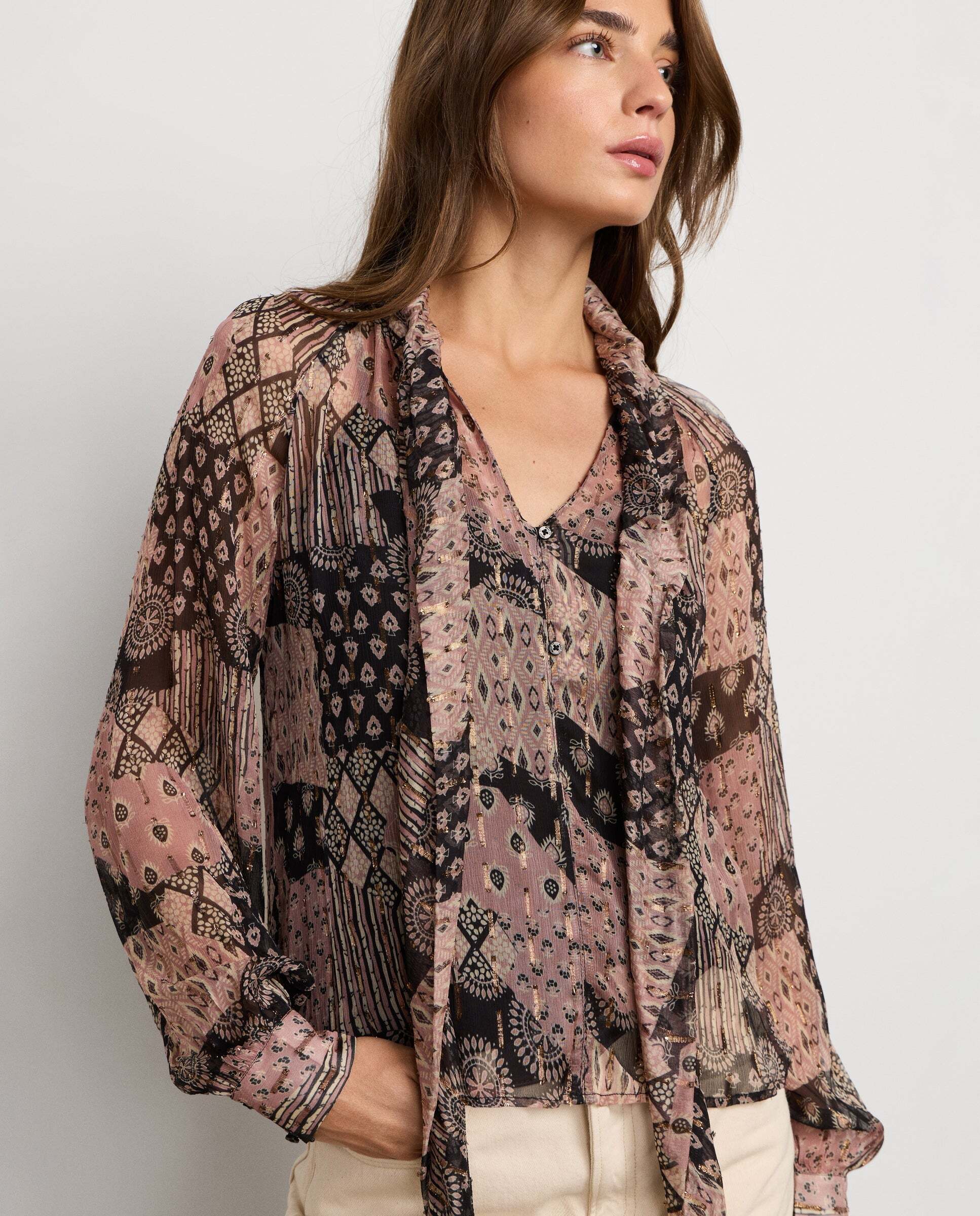 Blusa de mujer fluida estampado ornamental - Pepe Jeans - Rosa claro Rosa claro-2