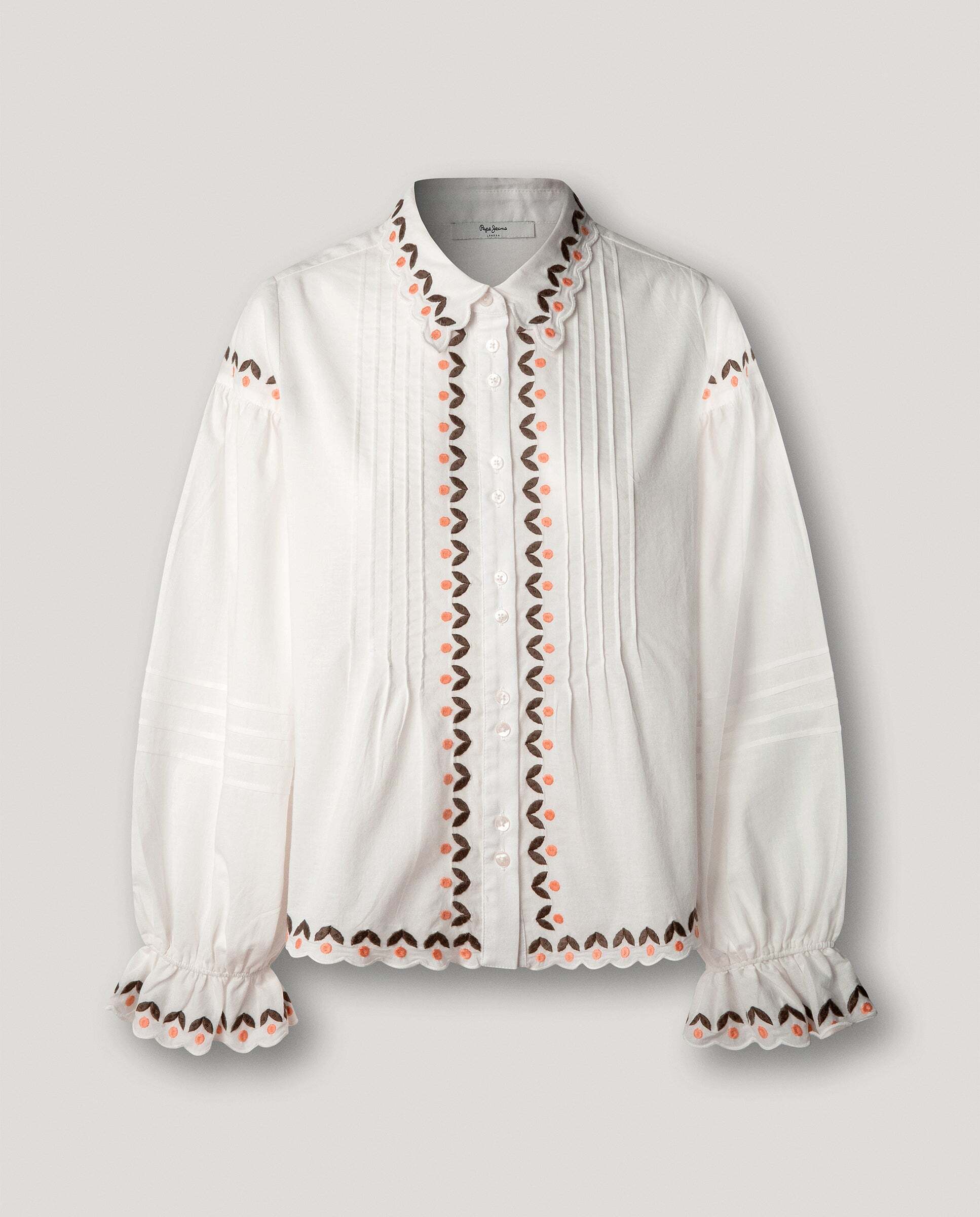 Blusa de mujer plisada con detalles bordados - Pepe Jeans - Blanco Blanco-6