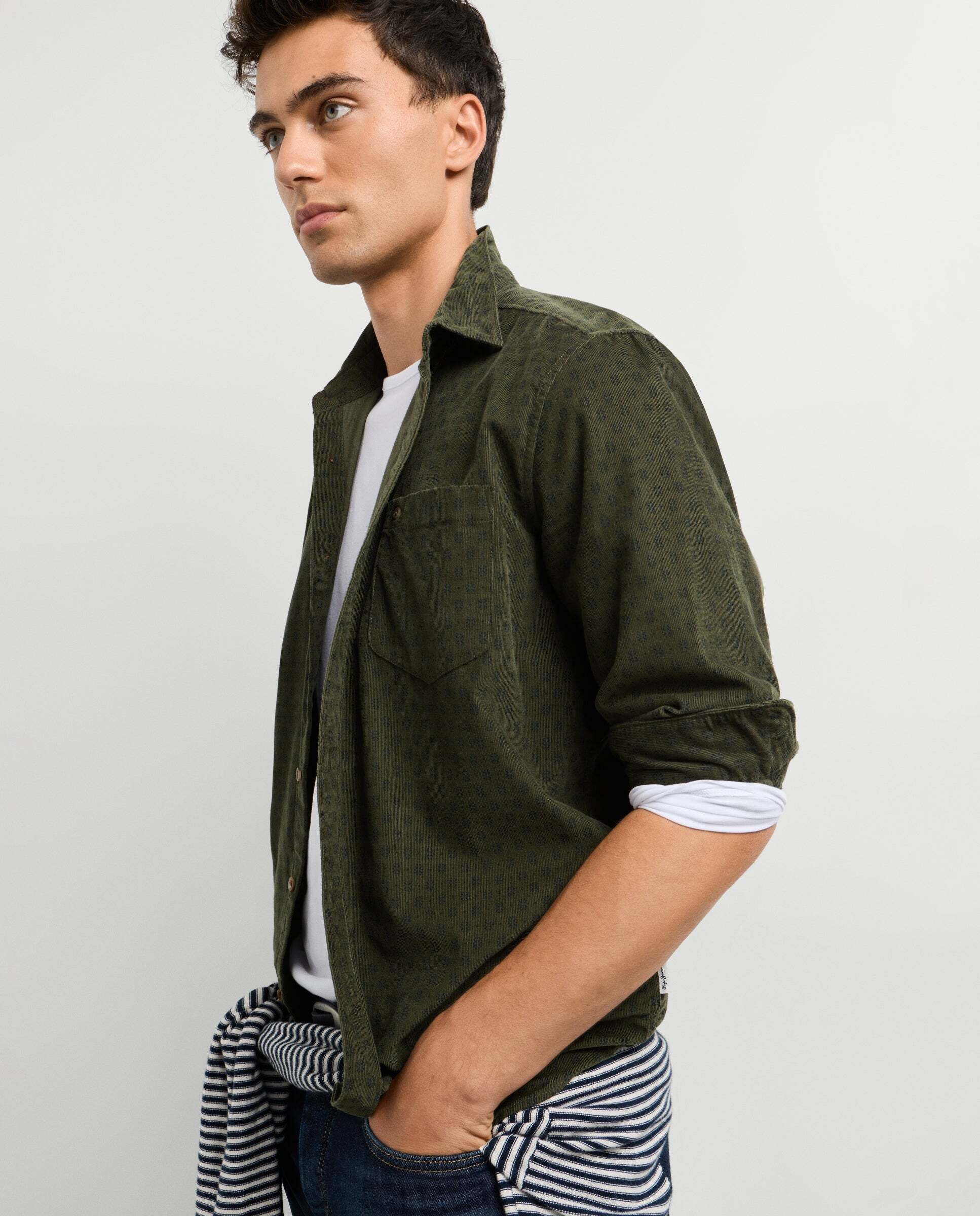 Camisa de hombre pana estampada fit regular - Pepe Jeans - Verde Verde-1