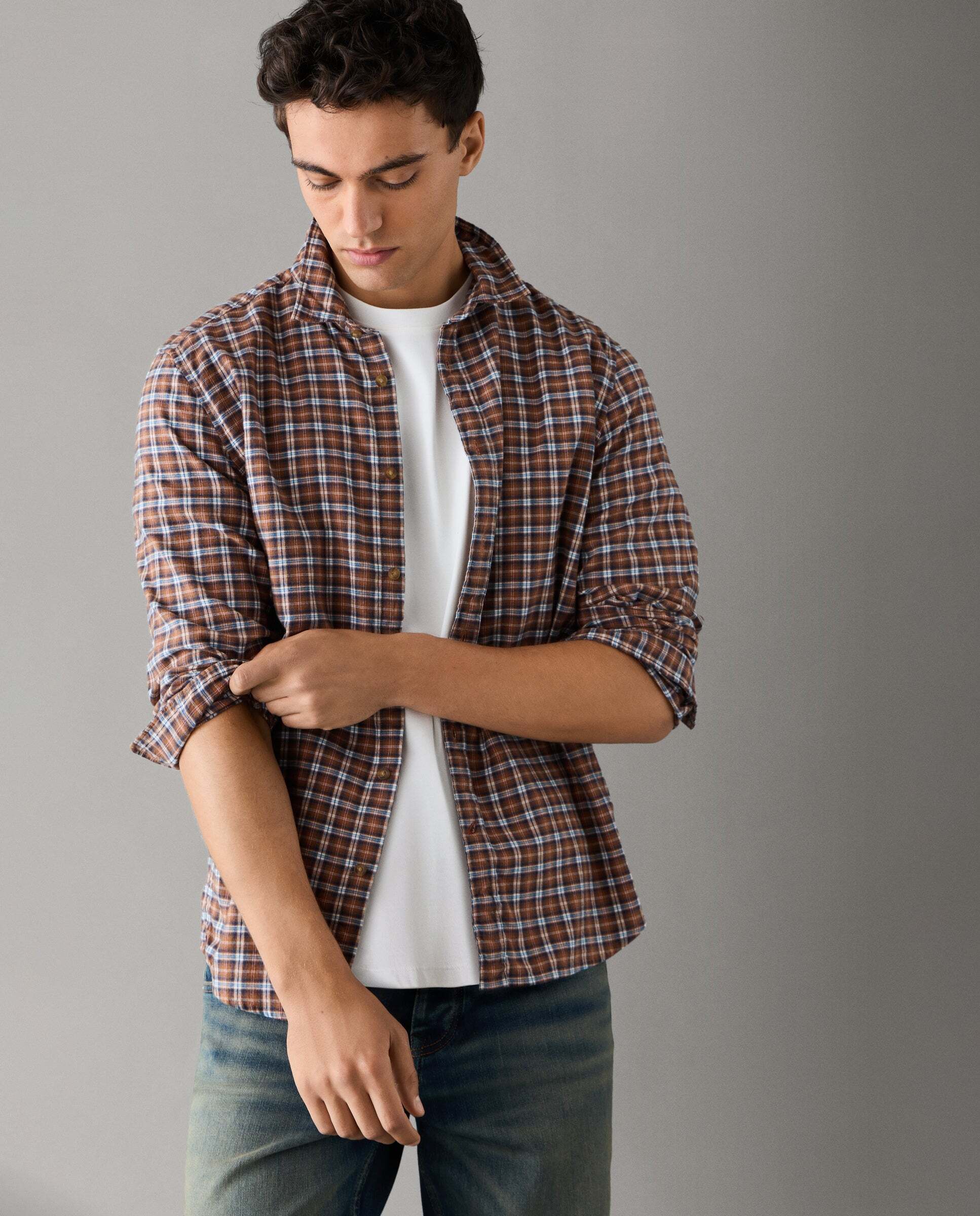 Imagen 0 de Camisa de hombre cuadros fit regular Naranja