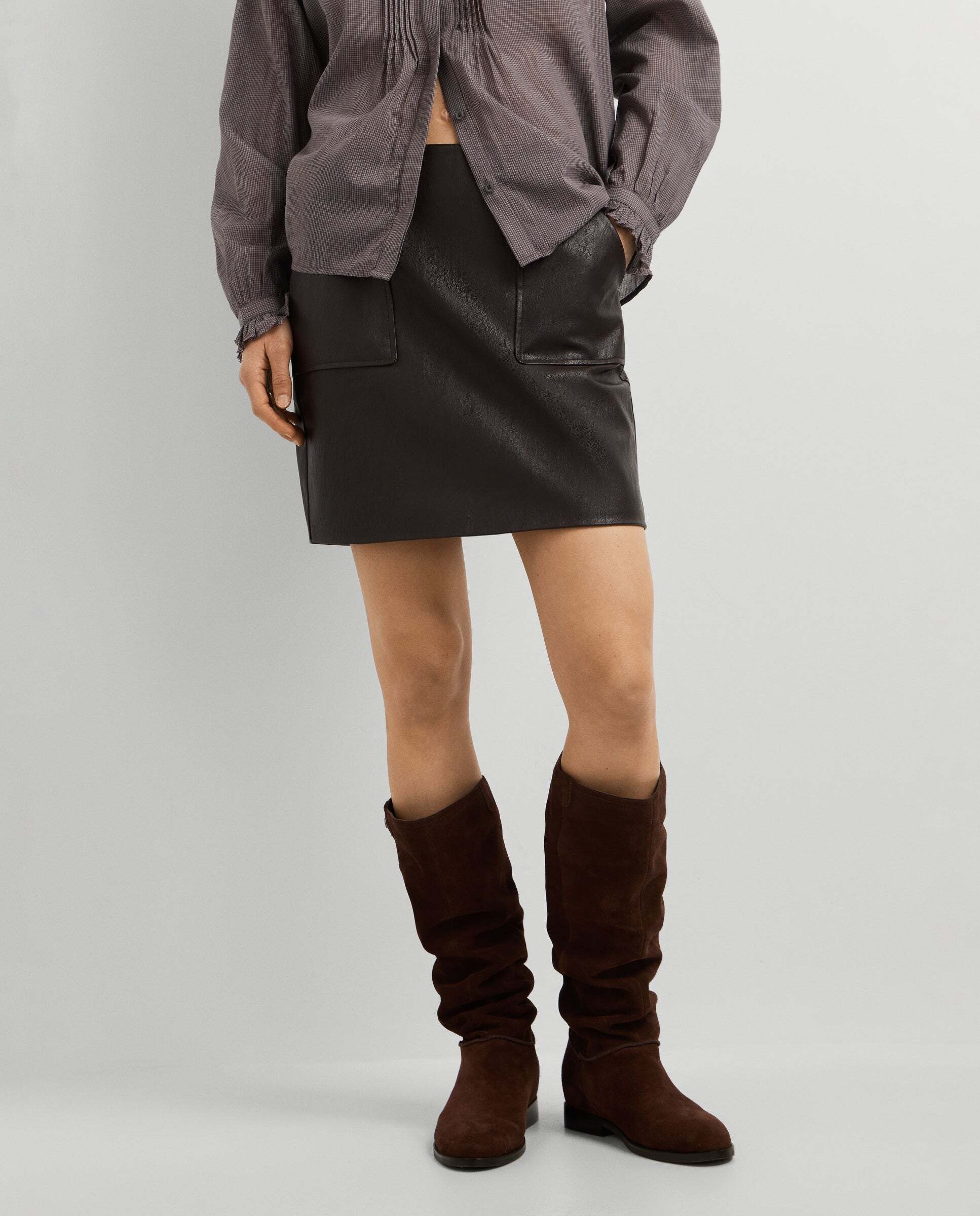 Falda de mujer corta efecto piel - Pepe Jeans - Marrón Marrón-2