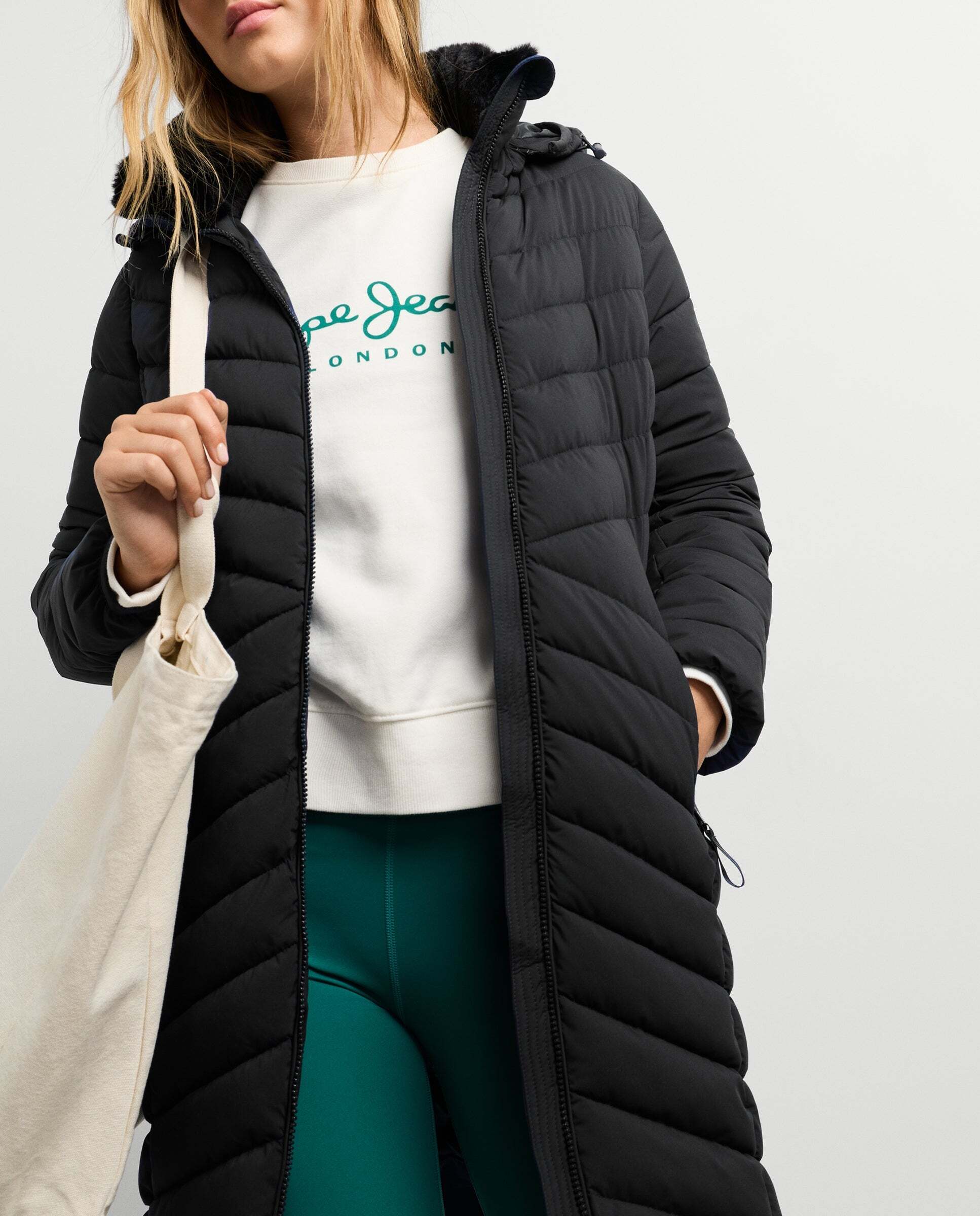 Plumífero de mujer largo con cinturón - Pepe Jeans - Negro Negro-1