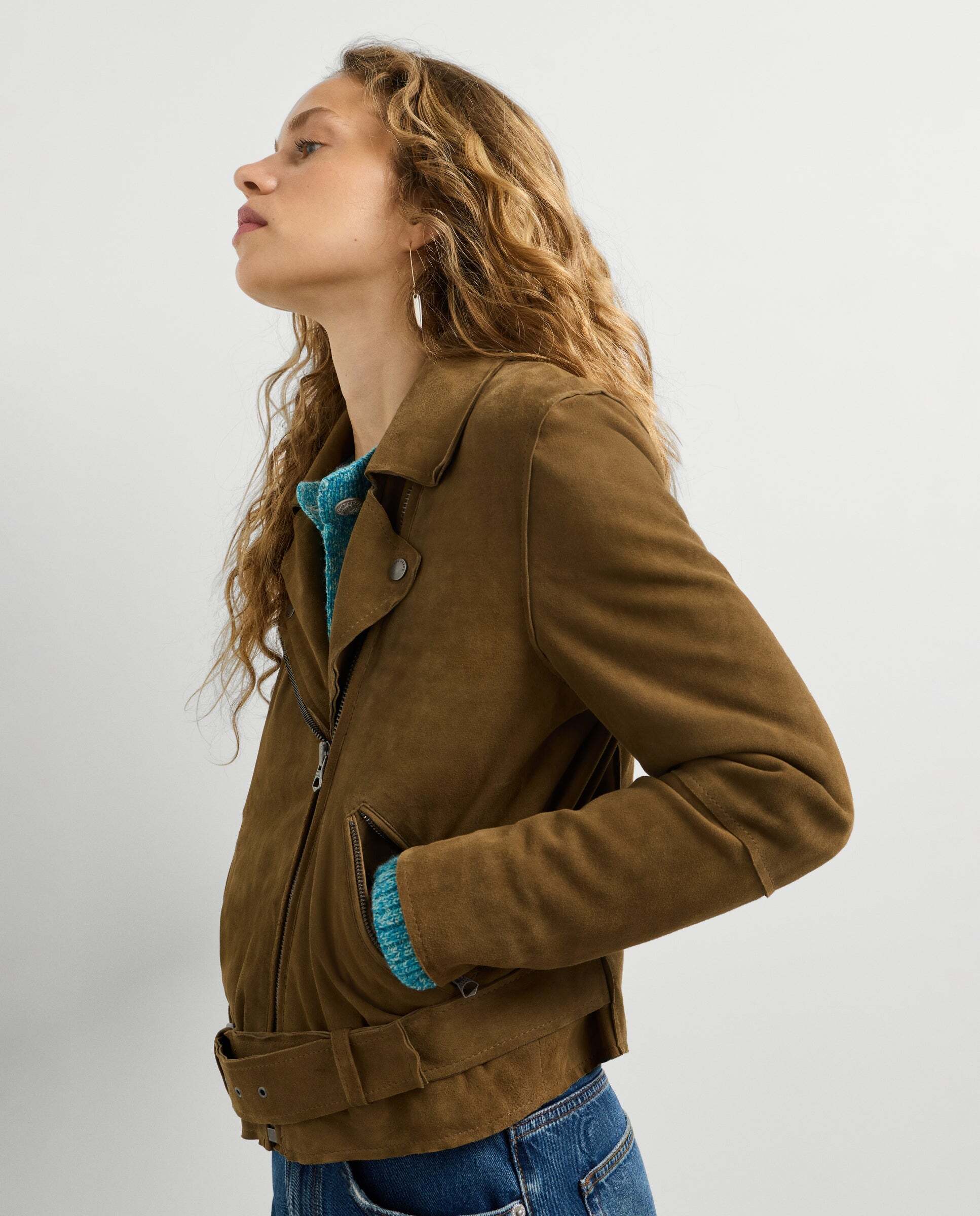 Cazadora de mujer biker de ante - Pepe Jeans - Beige Beige-1
