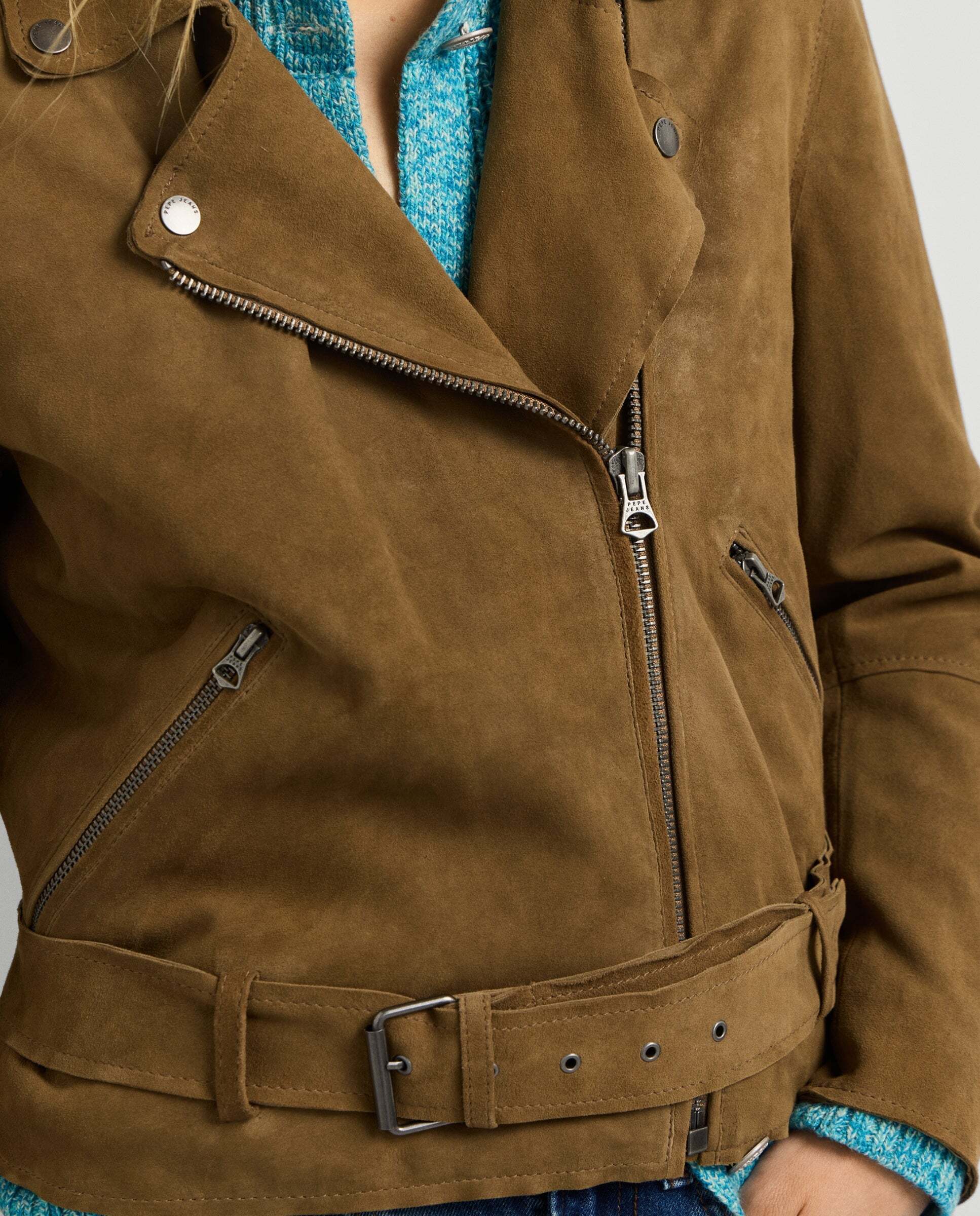 Cazadora de mujer biker de ante - Pepe Jeans - Beige Beige-4