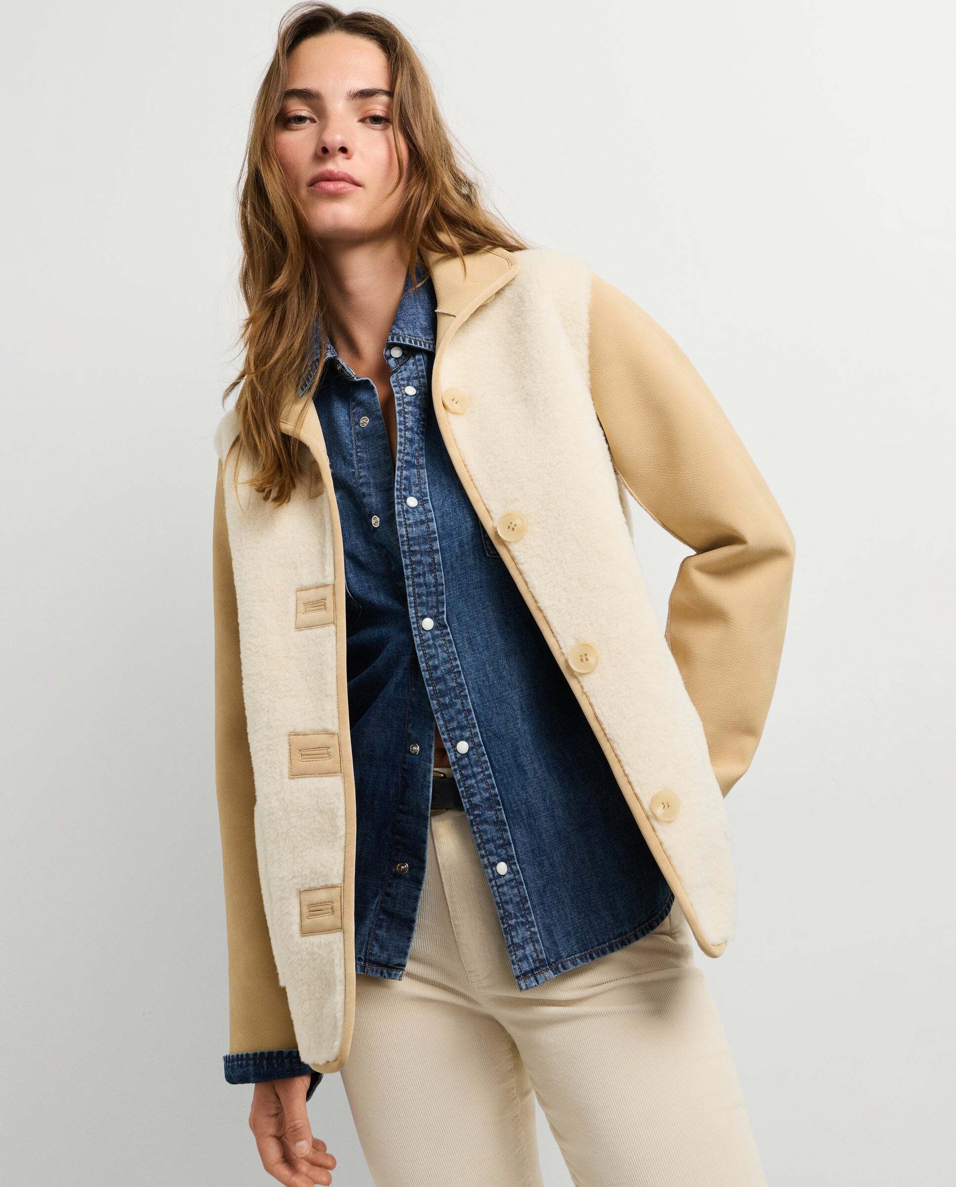 Chaqueta de mujer efecto borreguito - Pepe Jeans - Blanco Blanco-1