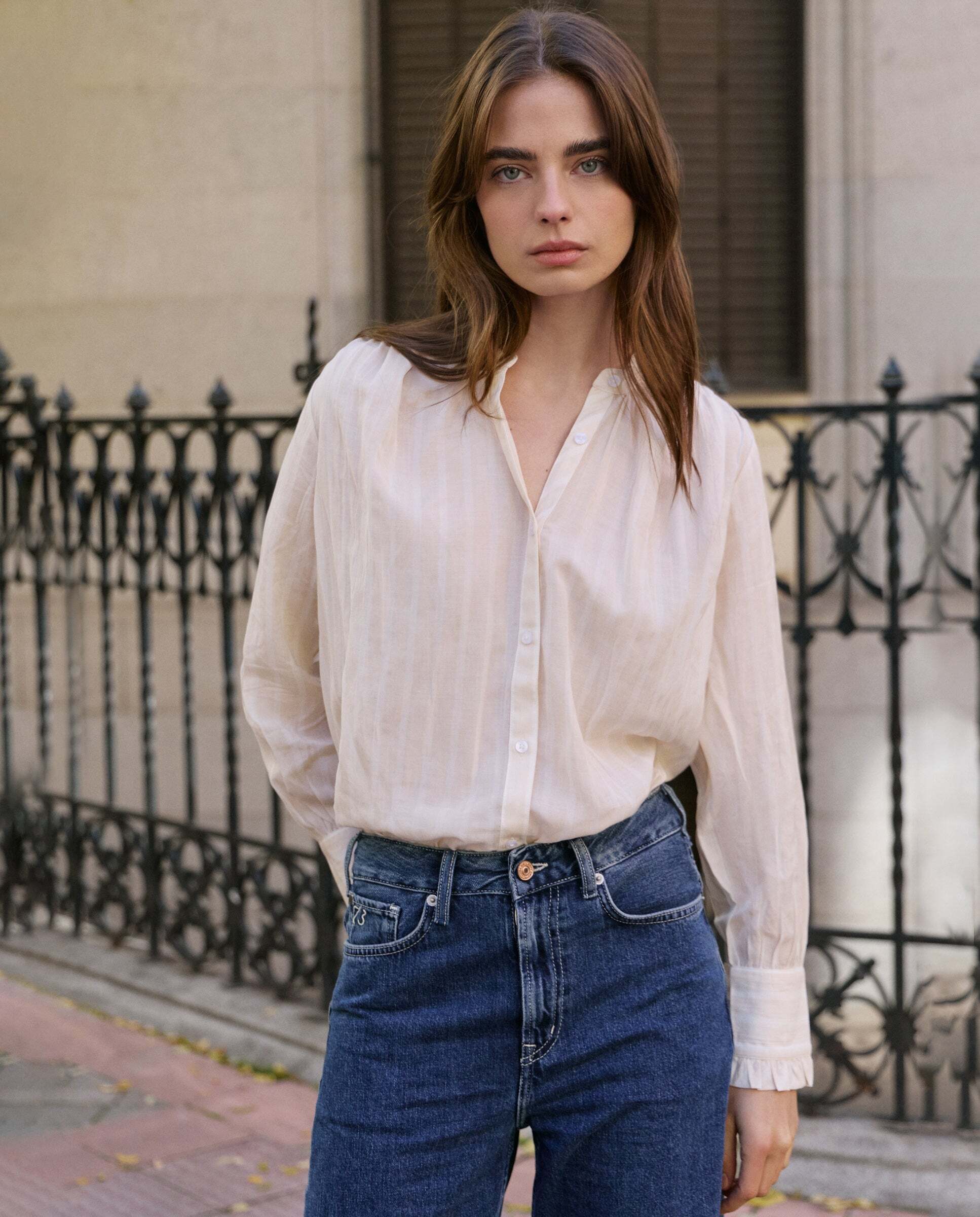Blusa de mujer fluida de rayas - Pepe Jeans - Blanco roto Blanco roto-1