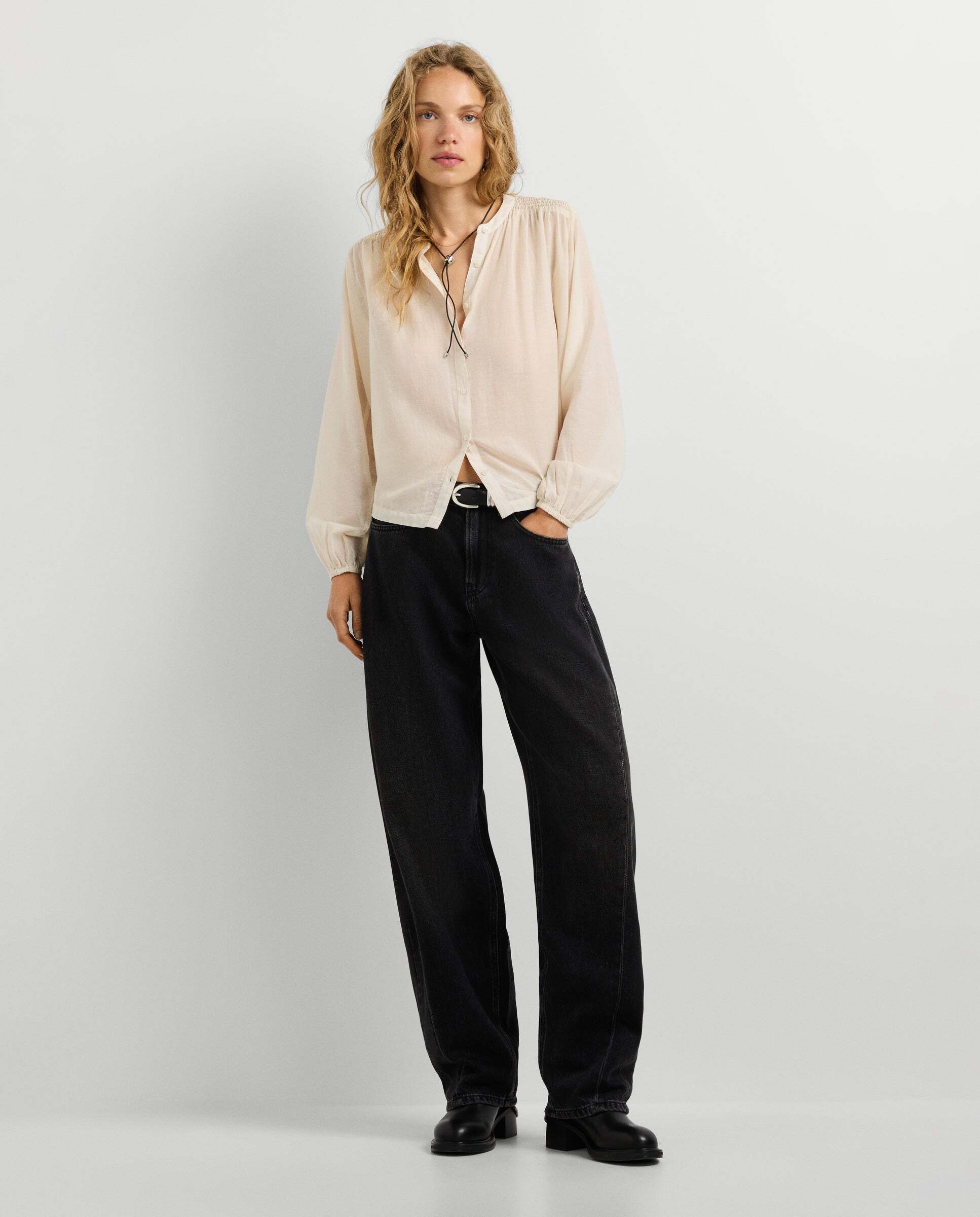 Blusa de mujer fluida cuello mao - Pepe Jeans - Blanco roto Blanco roto-2