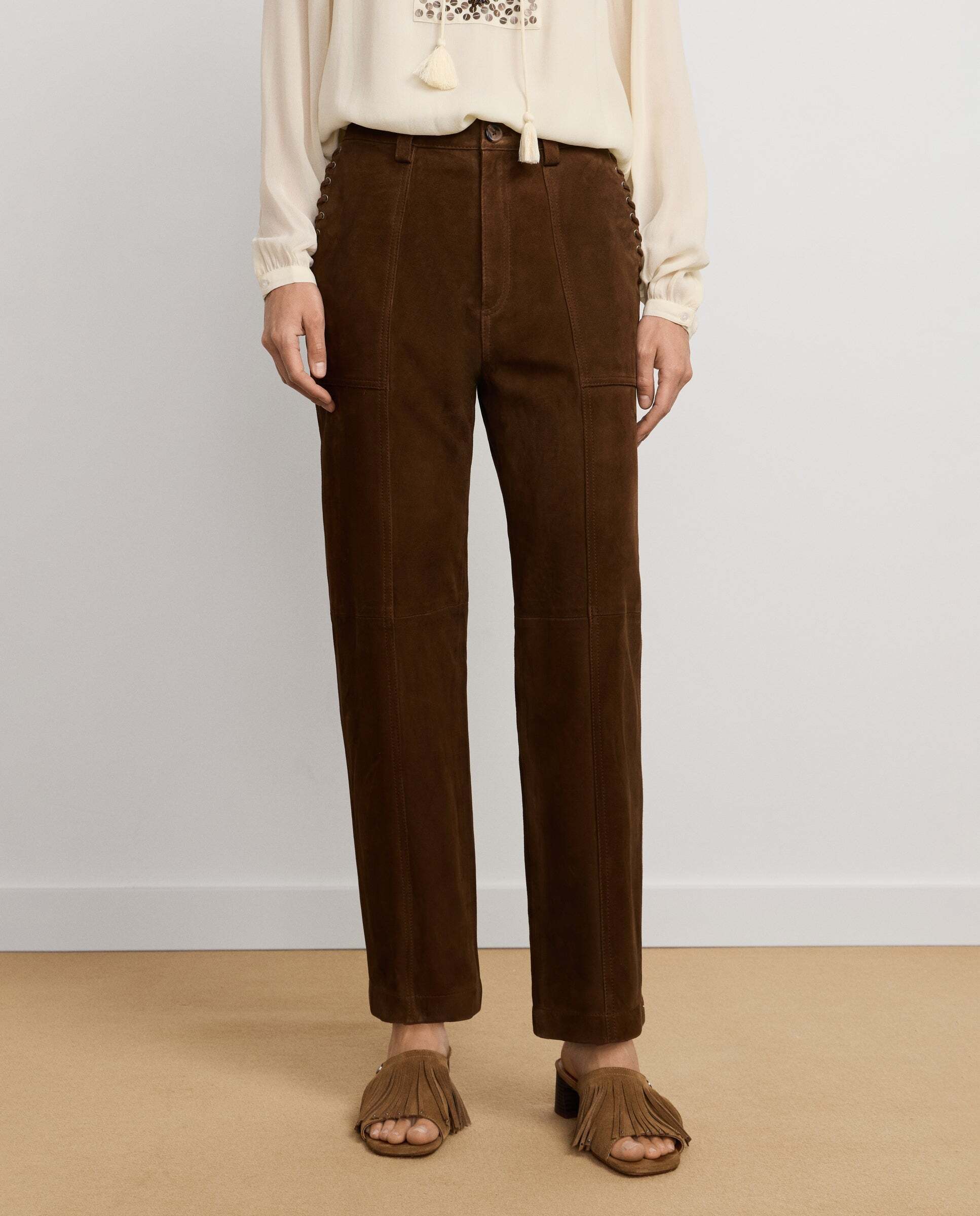 W11 koa pant - Pepe Jeans - pantalón de mujer de ante fit recto - Marrón chocolate Marrón chocolate-2