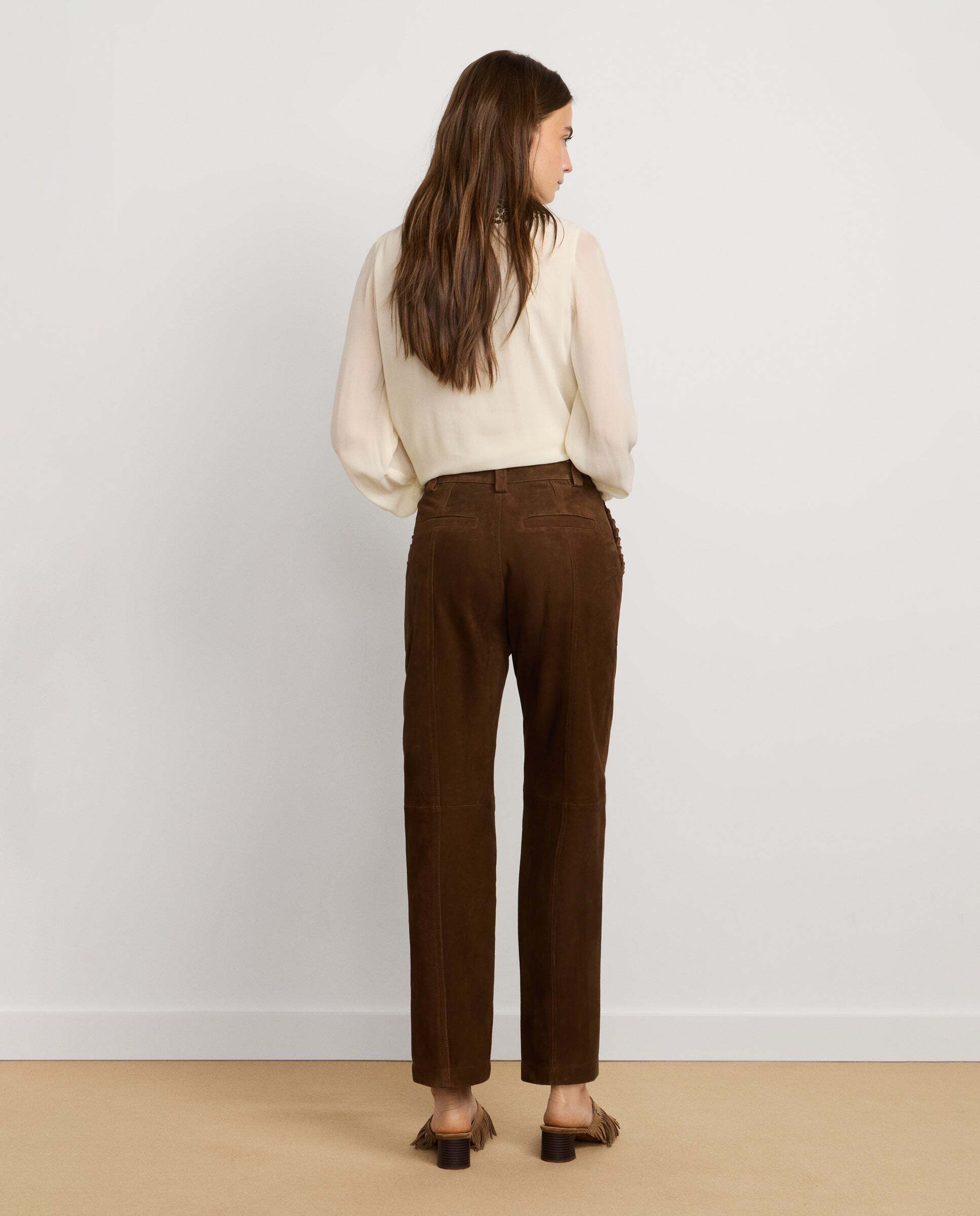 W11 koa pant - Pepe Jeans - pantalón de mujer de ante fit recto - Marrón chocolate Marrón chocolate-3