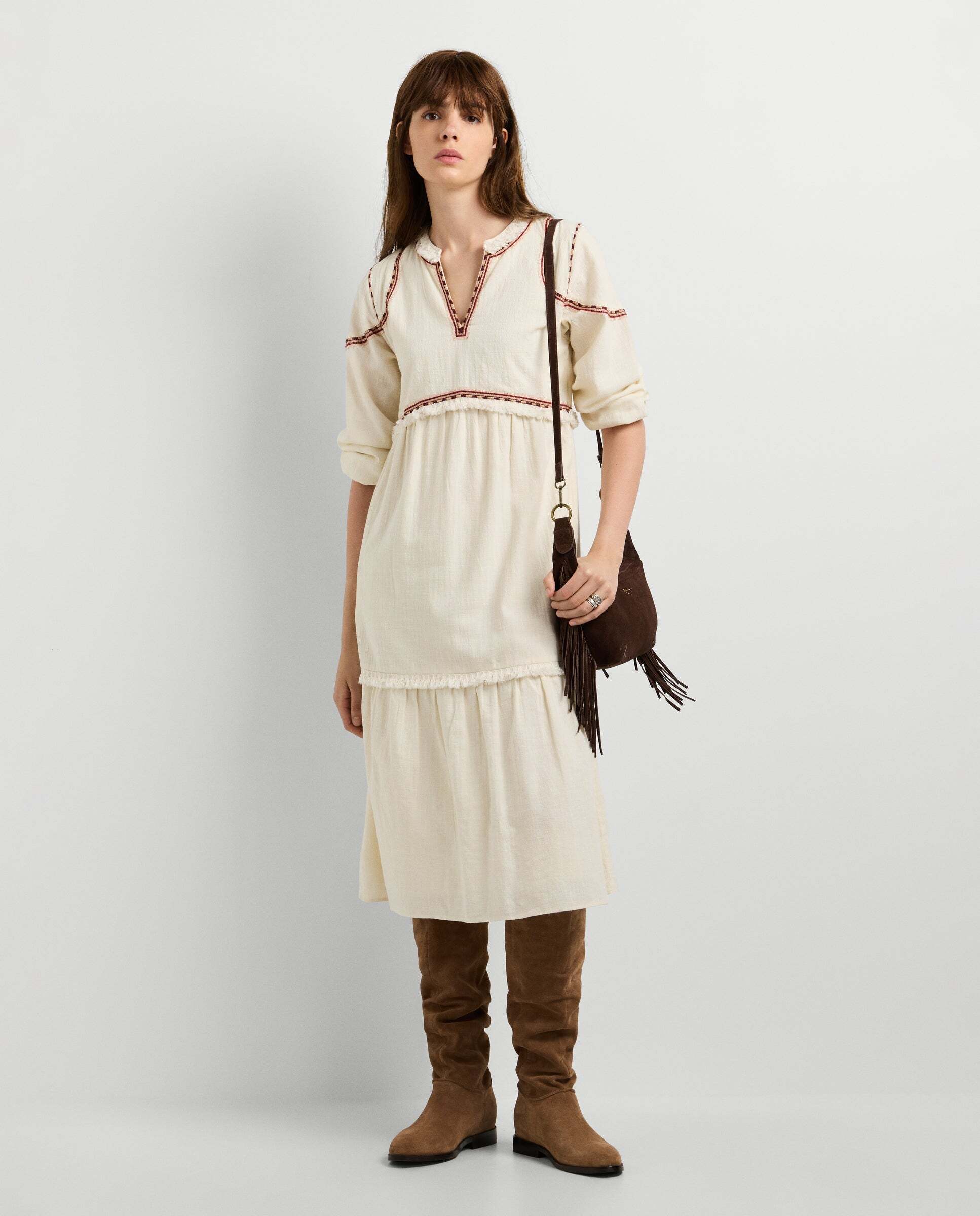 Vestido de mujer midi cuello pico - Pepe Jeans - Blanco roto Blanco roto-2