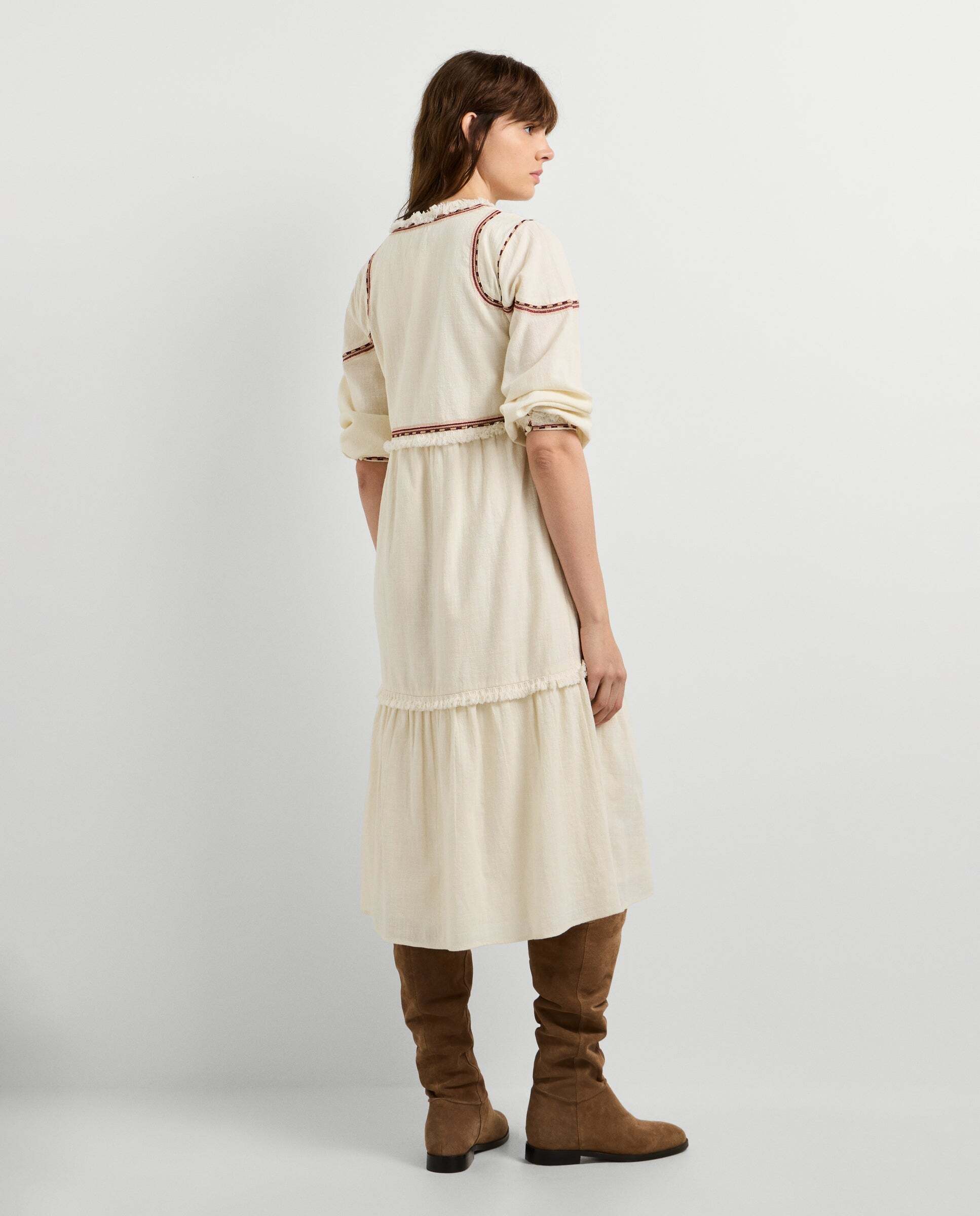 Vestido de mujer midi cuello pico - Pepe Jeans - Blanco roto Blanco roto-3