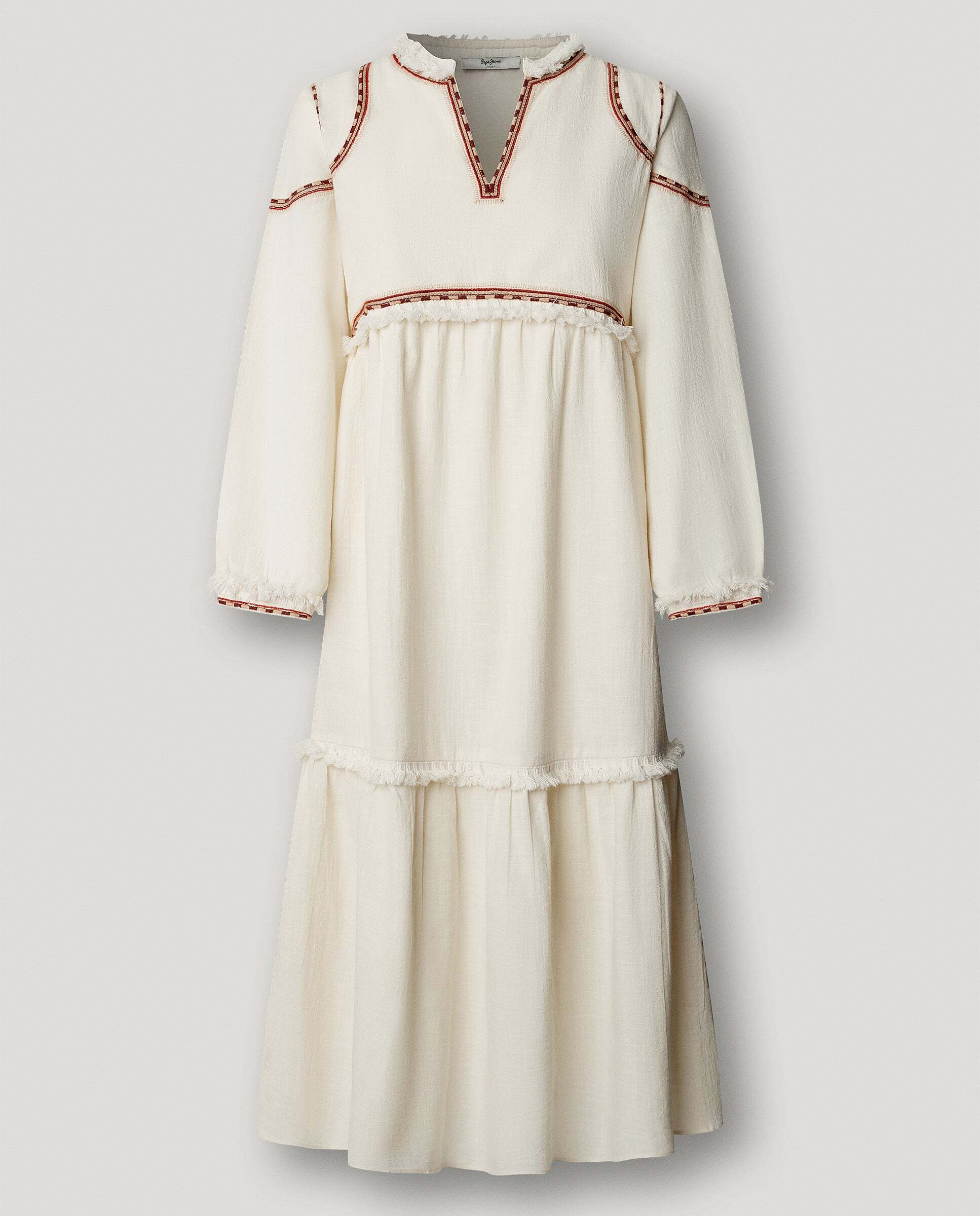 Vestido de mujer midi cuello pico - Pepe Jeans - Blanco roto Blanco roto-6