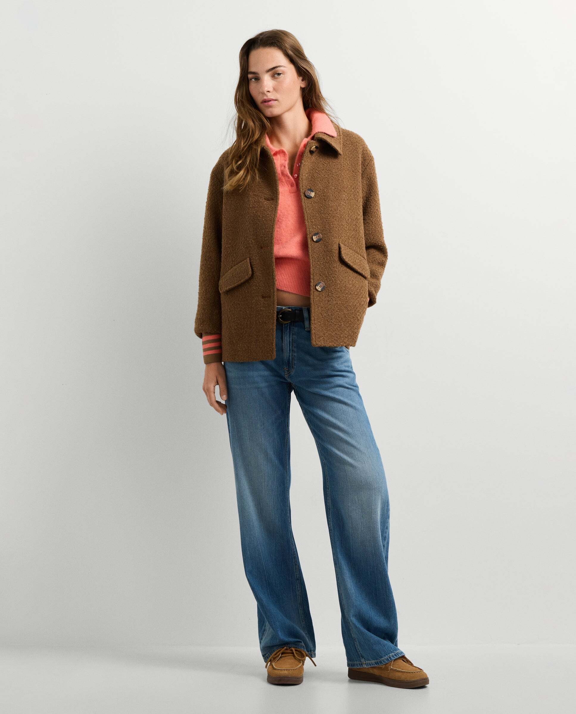 Abrigo de mujer corto boucle con lana - Pepe Jeans - Marrón Marrón-2