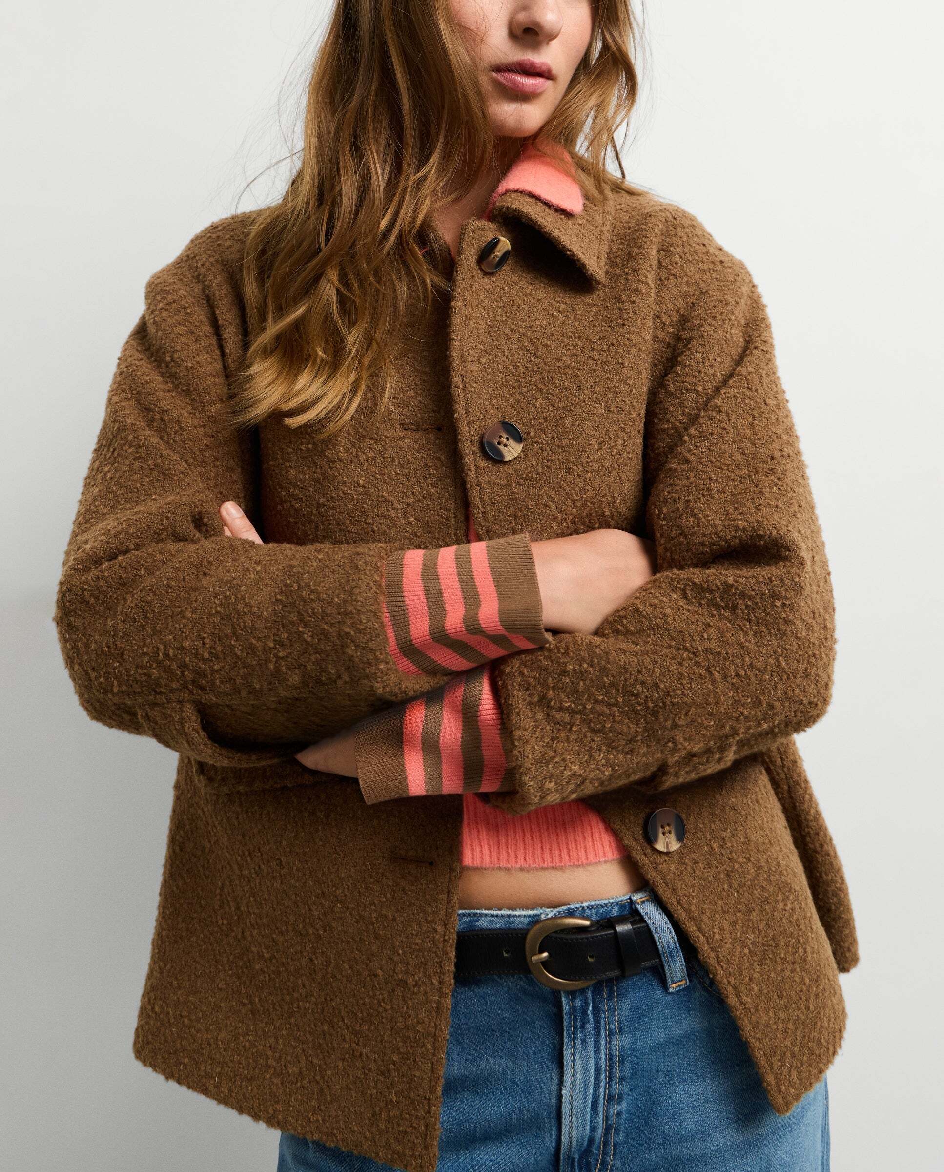 Abrigo de mujer corto boucle con lana - Pepe Jeans - Marrón Marrón-5