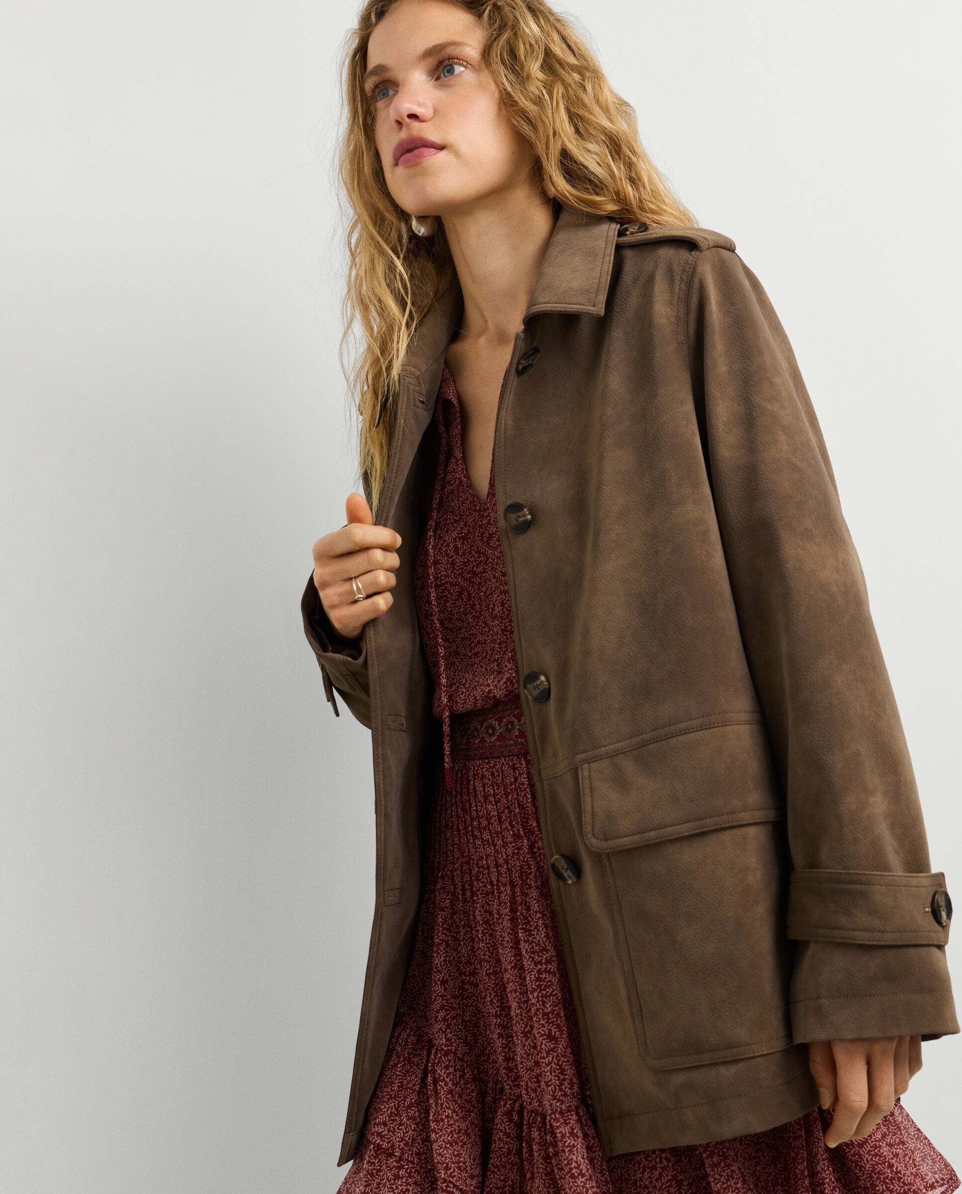 Chaqueta de mujer efecto ante - Pepe Jeans - Marrón chocolate Marrón chocolate-1