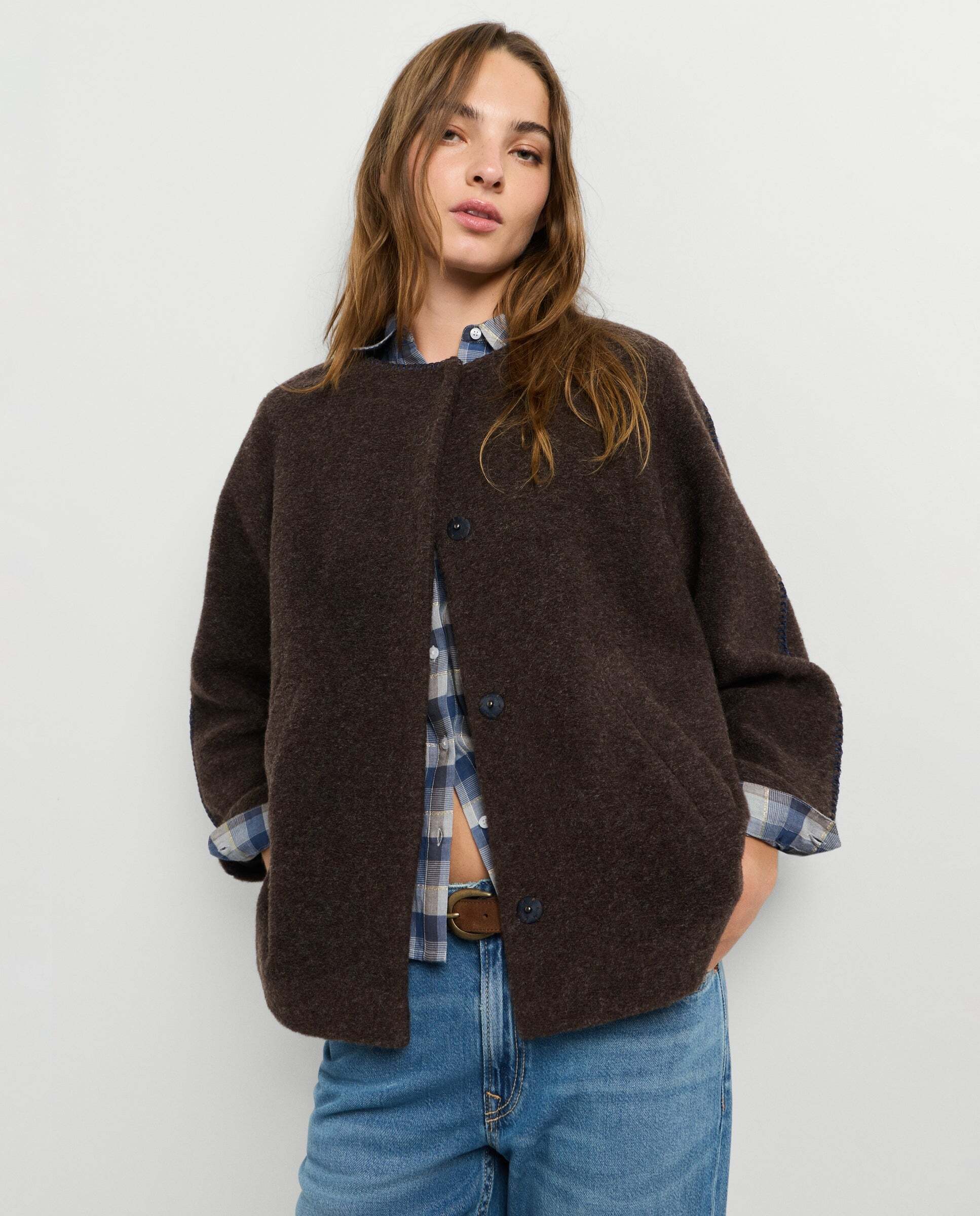 Chaqueta de mujer boucle capucha con lana - Pepe Jeans - Marrón Marrón-1