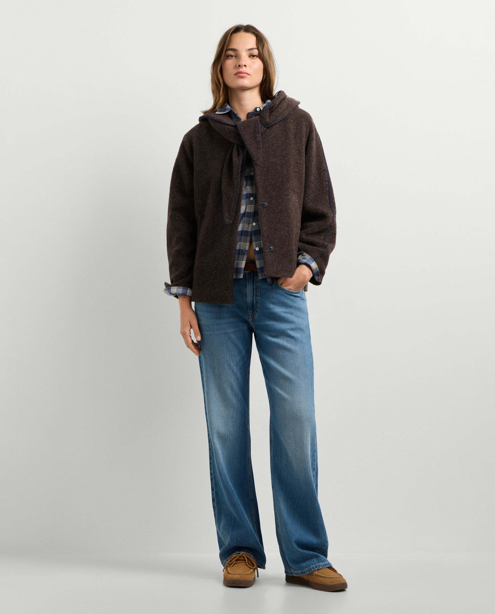 Chaqueta de mujer boucle capucha con lana - Pepe Jeans - Marrón Marrón-2