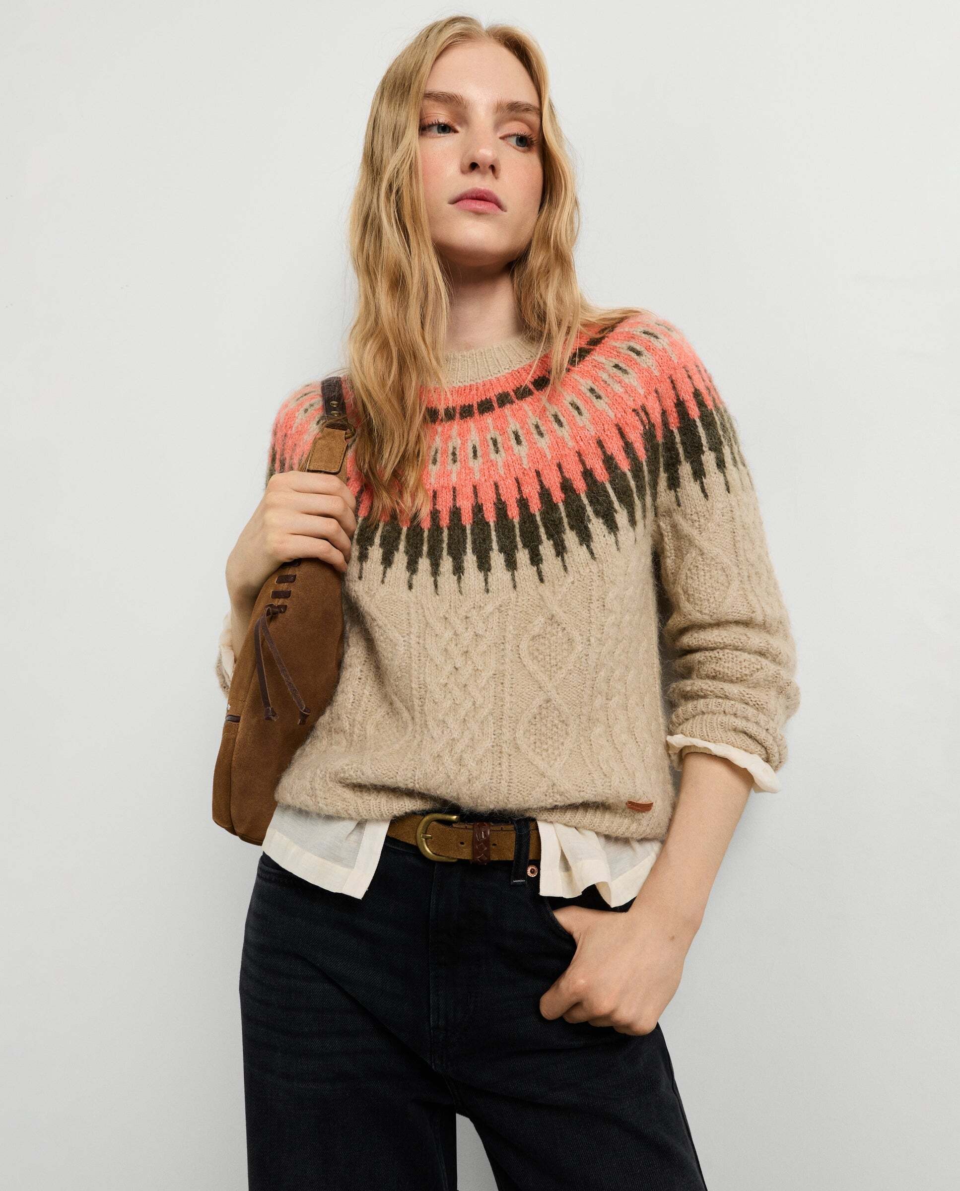 Jersey de mujer trenzado fairisle con lana - Pepe Jeans - Beige Beige-1