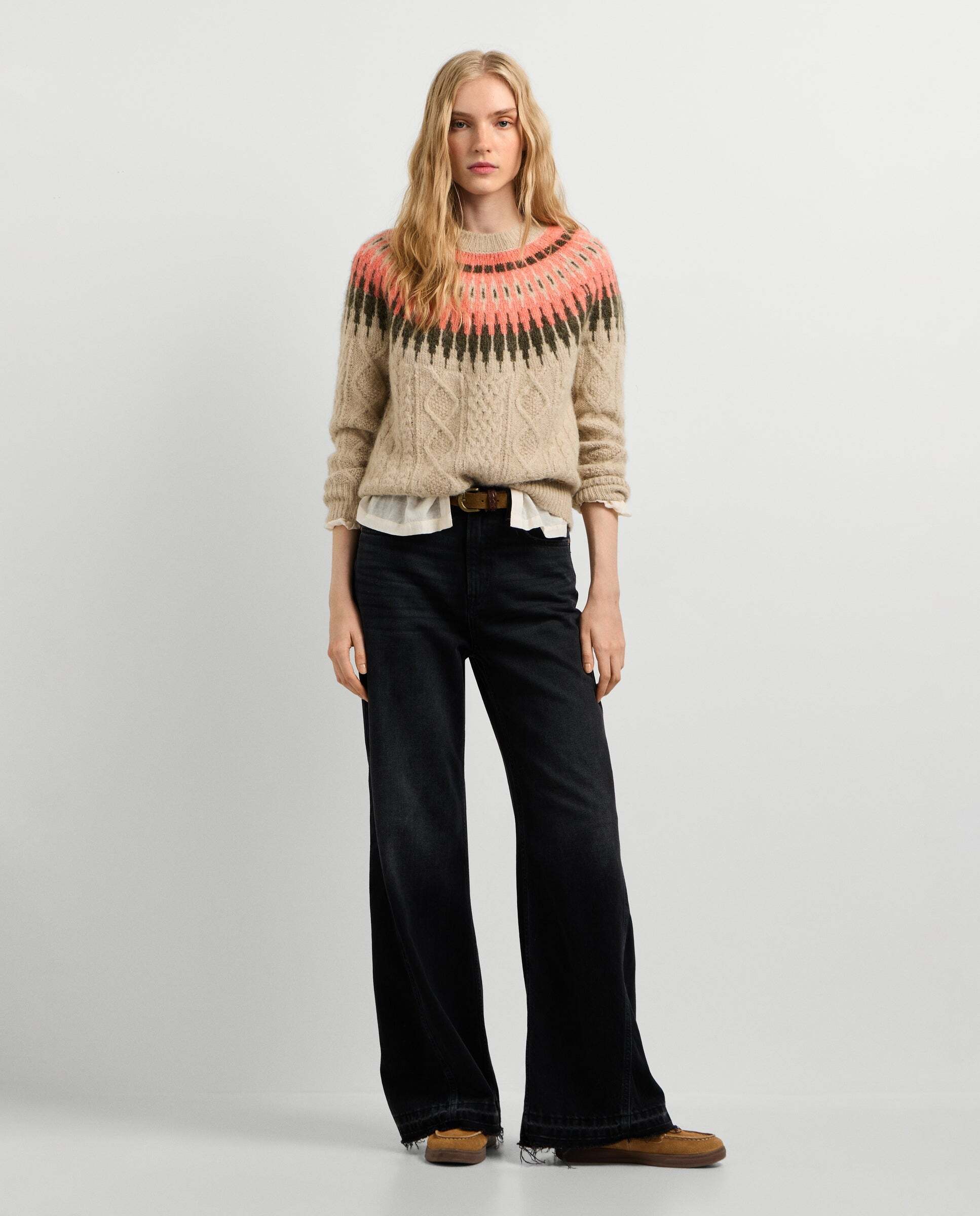 Jersey de mujer trenzado fairisle con lana - Pepe Jeans - Beige Beige-2