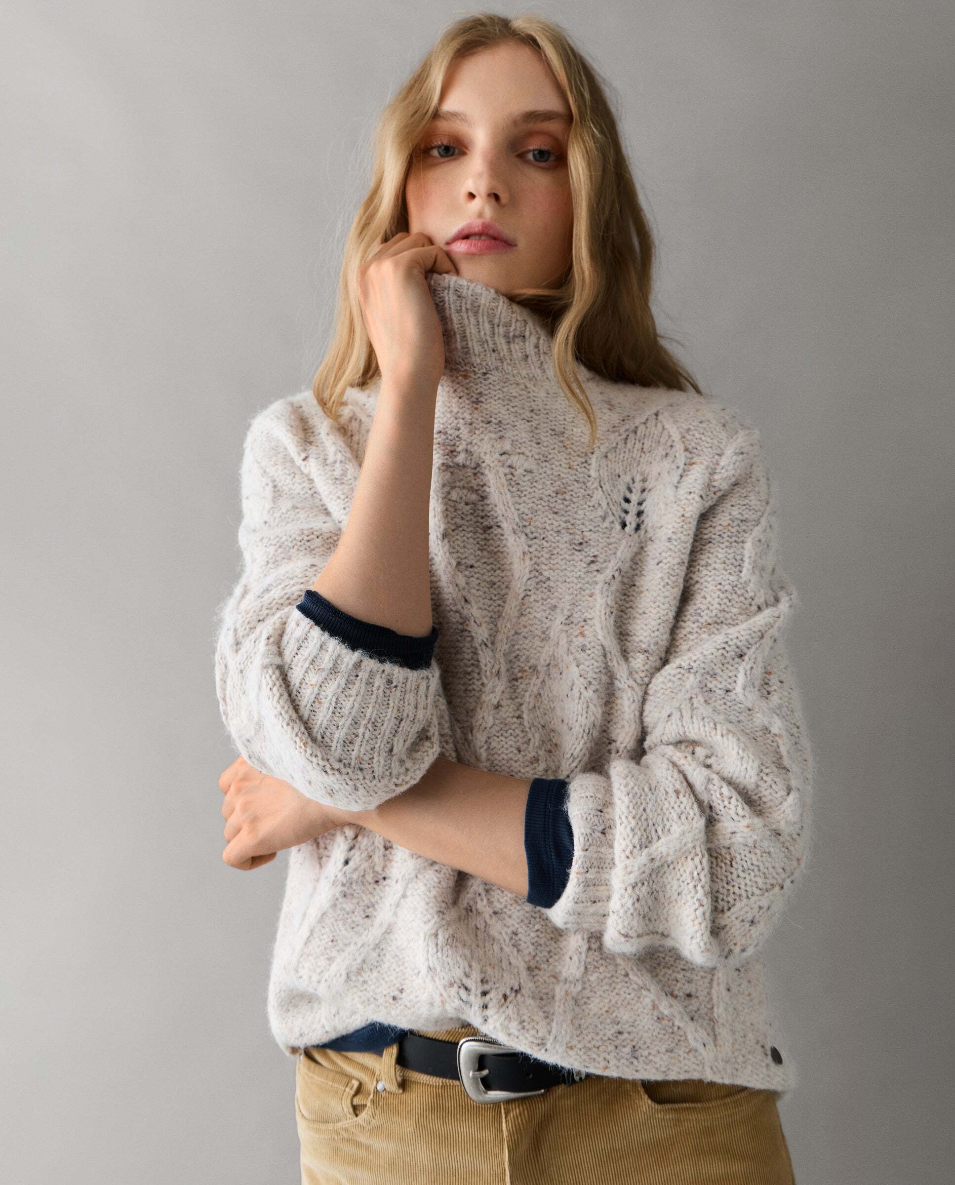 Jersey de mujer trenzado cuello alto - Pepe Jeans - Blanco Blanco-1