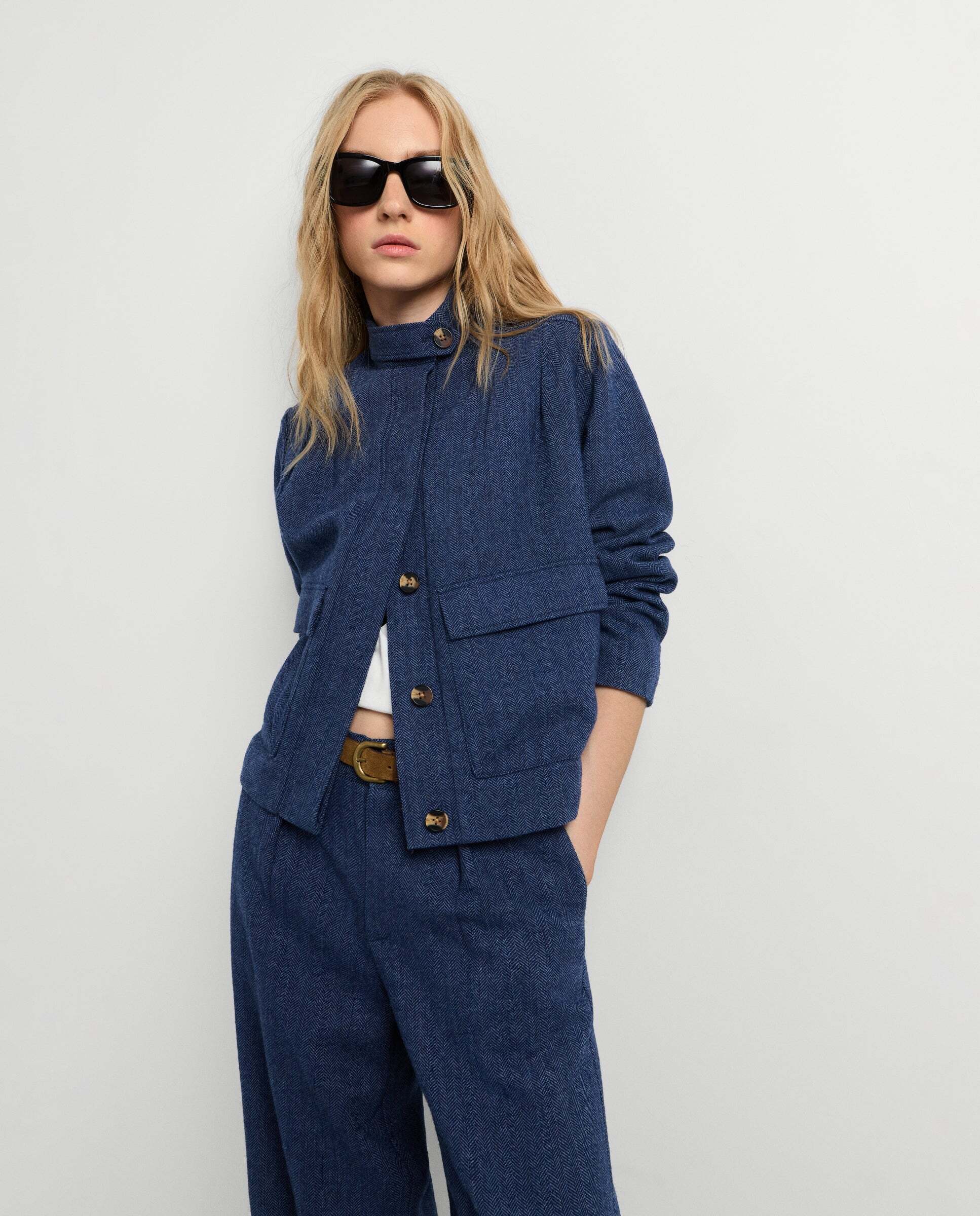 Imagen 0 de Chaqueta de mujer cuello alto de lana Azul oscuro