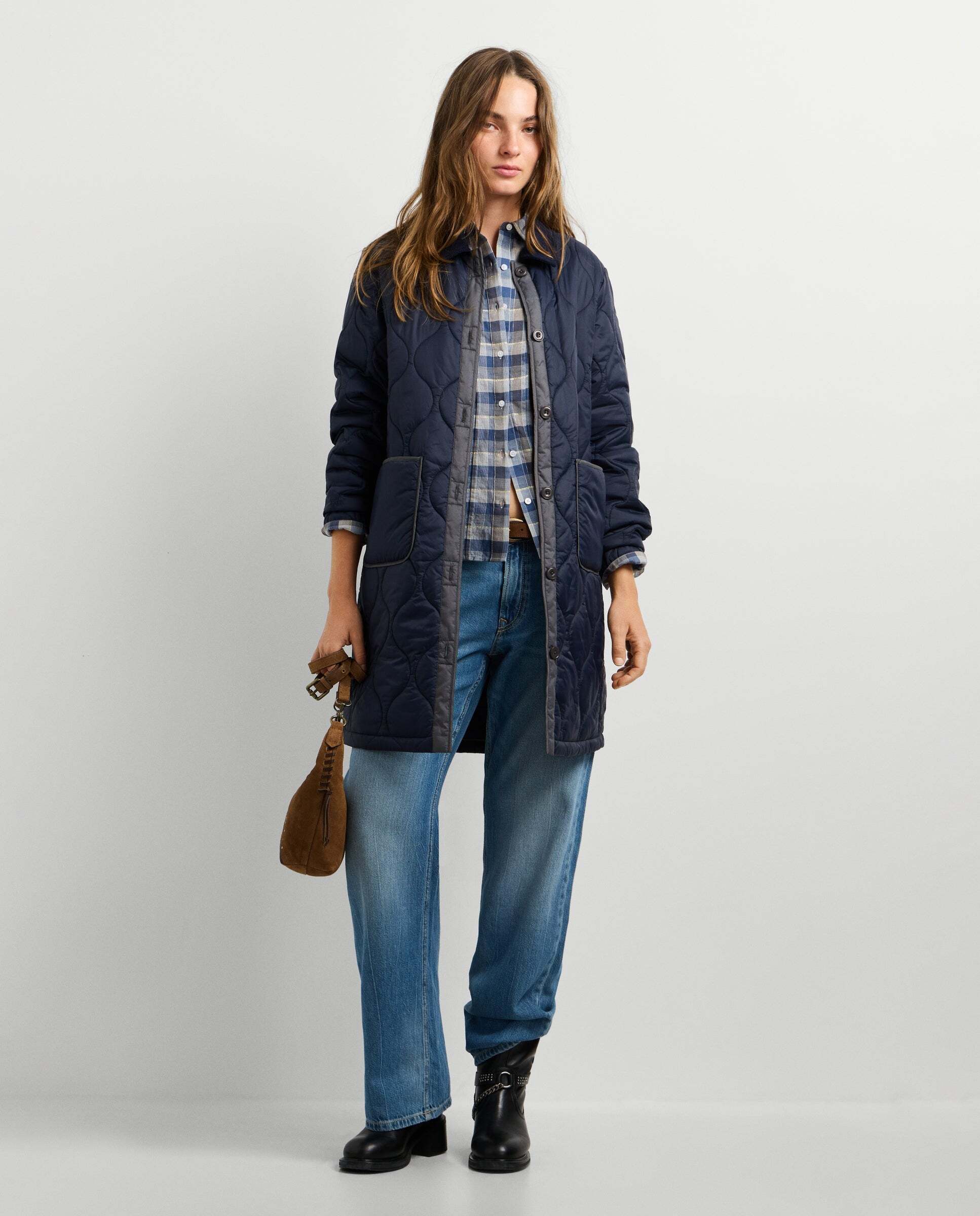 Imagen 2 de Chaqueta de mujer larga guateada con cuello pana - Pepe Jeans - Azul oscuro Azul oscuro