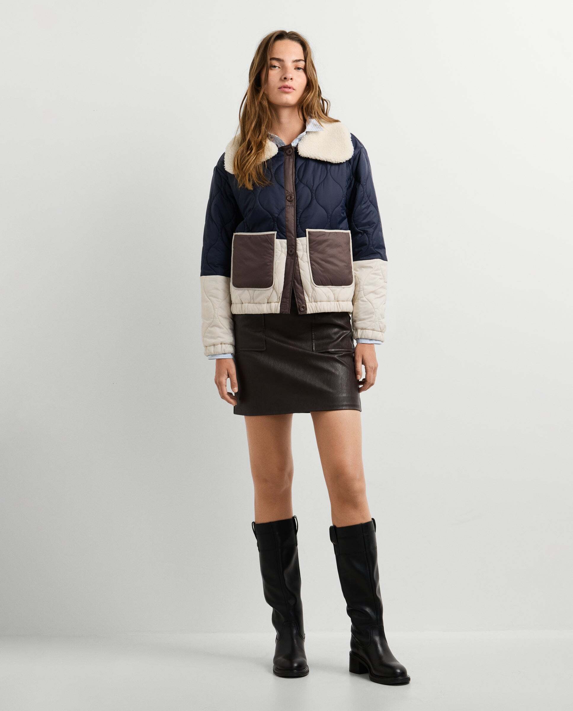 Chaqueta de mujer guateada color block - Pepe Jeans - Azul oscuro Azul oscuro-2