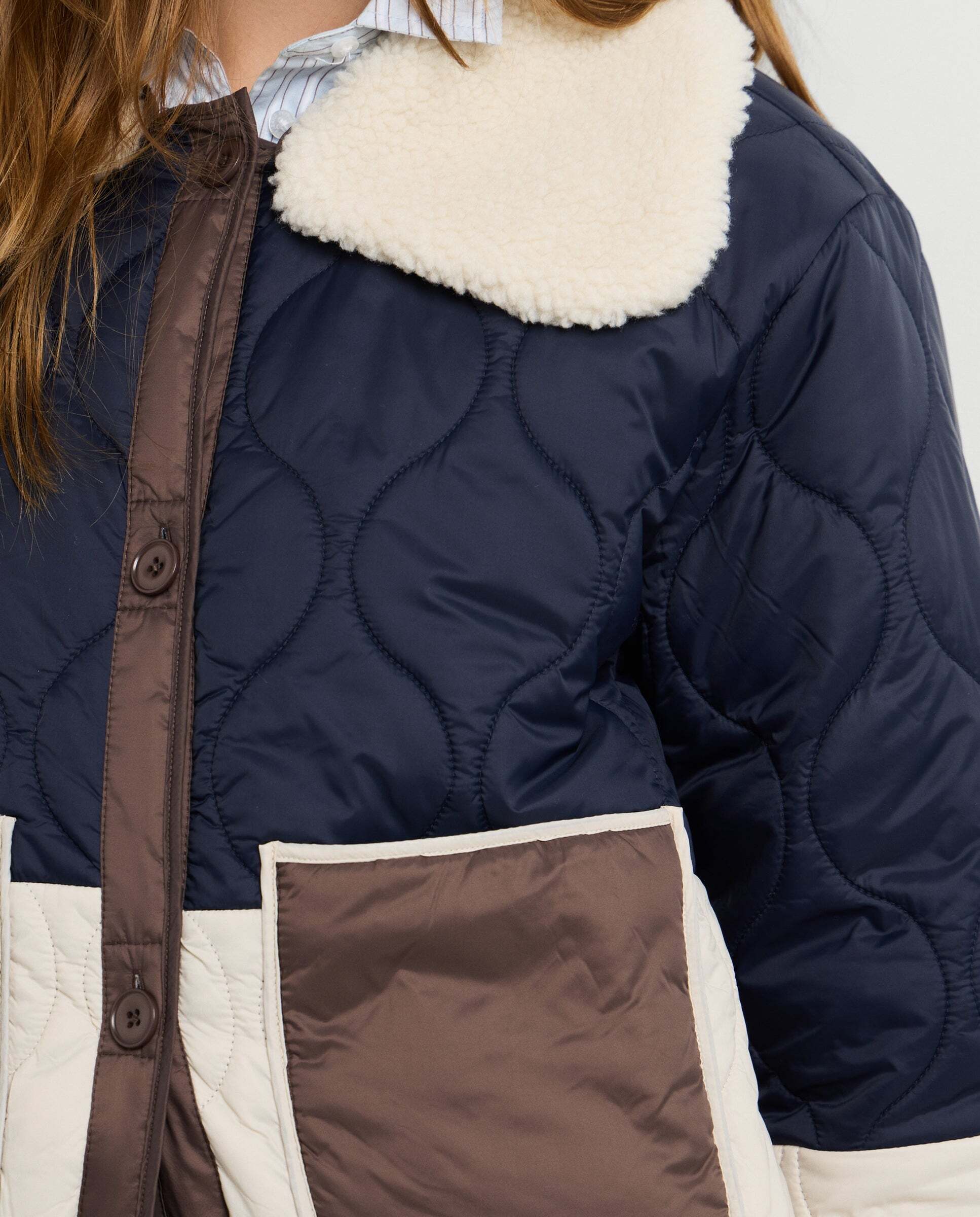 Chaqueta de mujer guateada color block - Pepe Jeans - Azul oscuro Azul oscuro-4