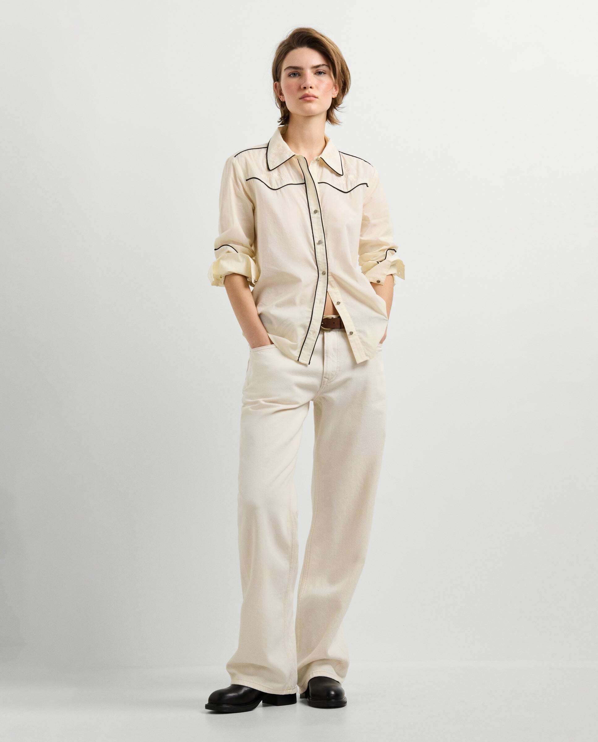 Camisa de mujer con ribetes bordada - Pepe Jeans - Blanco roto Blanco roto-2