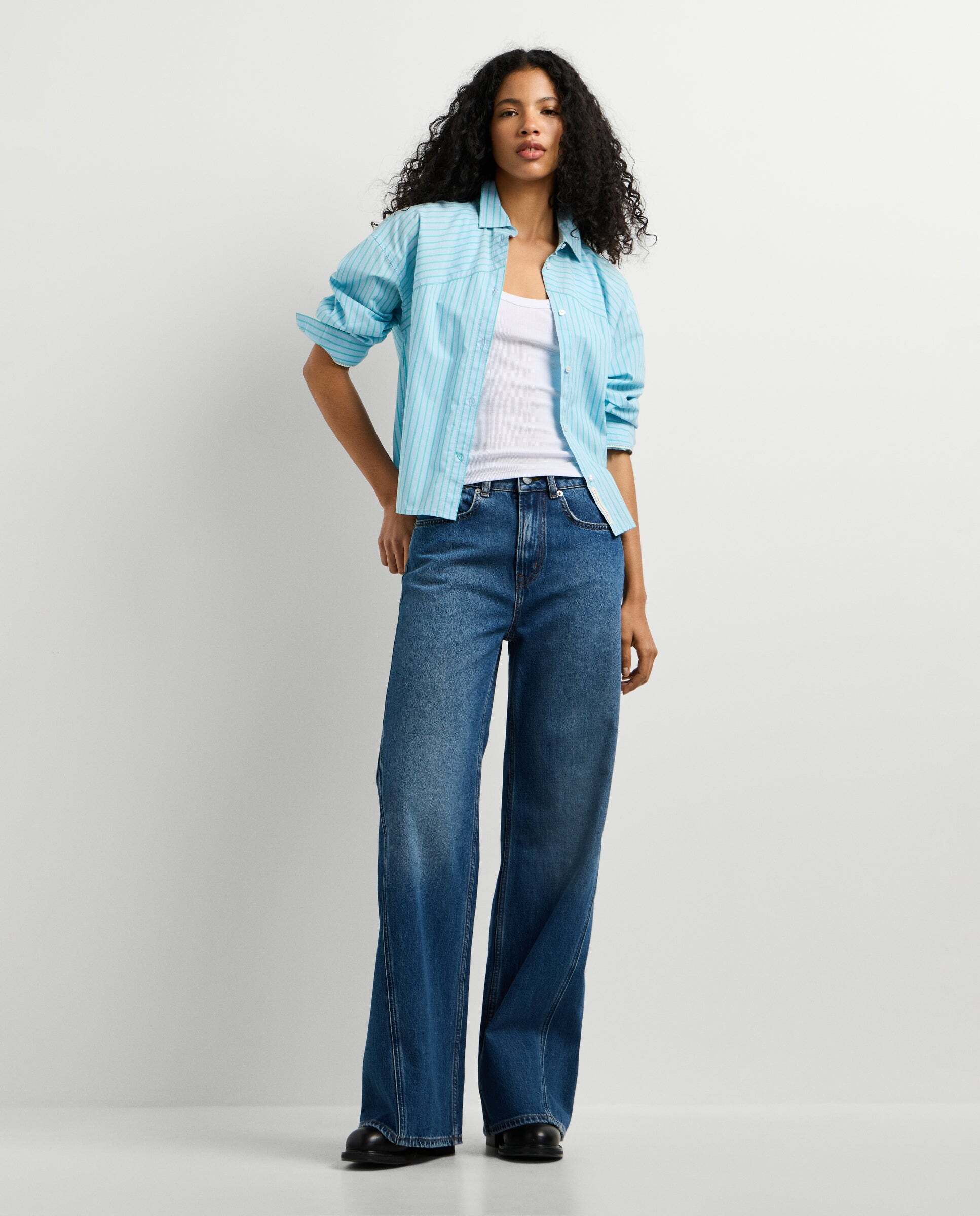 Camisa de mujer popelín rayas fit cropped - Pepe Jeans - Verde Verde-2
