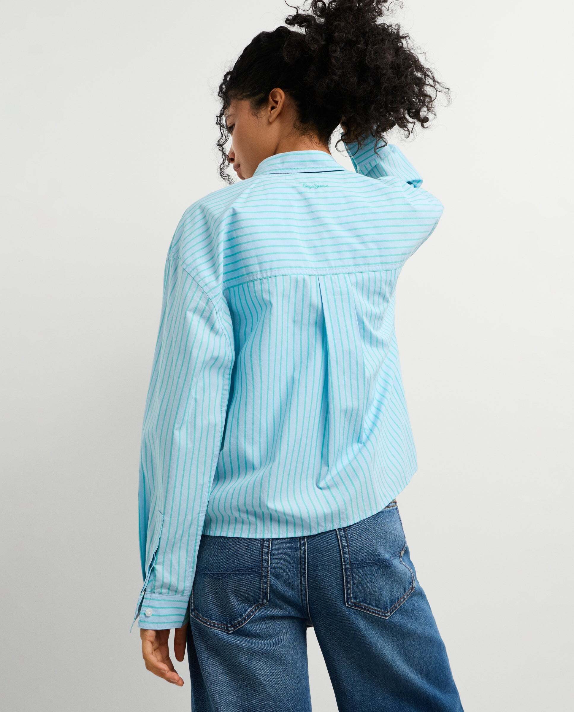 Camisa de mujer popelín rayas fit cropped - Pepe Jeans - Verde Verde-3
