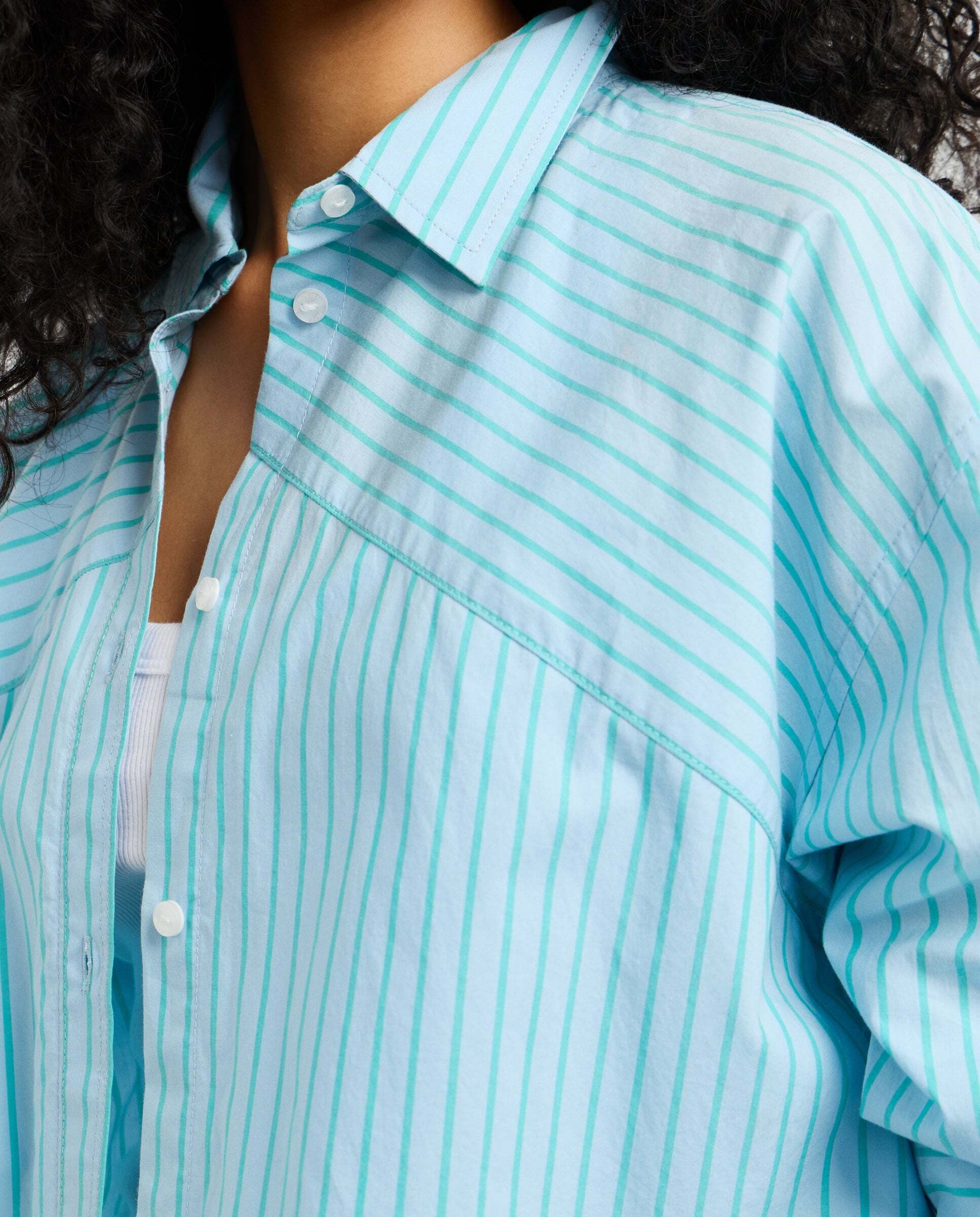 Camisa de mujer popelín rayas fit cropped - Pepe Jeans - Verde Verde-4