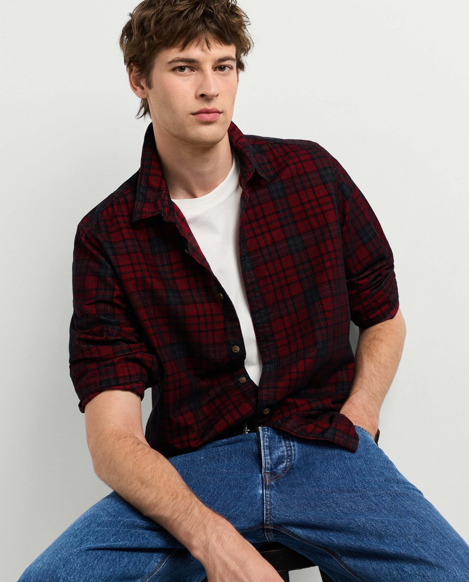 Camisa de hombre pana cuadros fit regular - Pepe Jeans - Rojo Rojo-1
