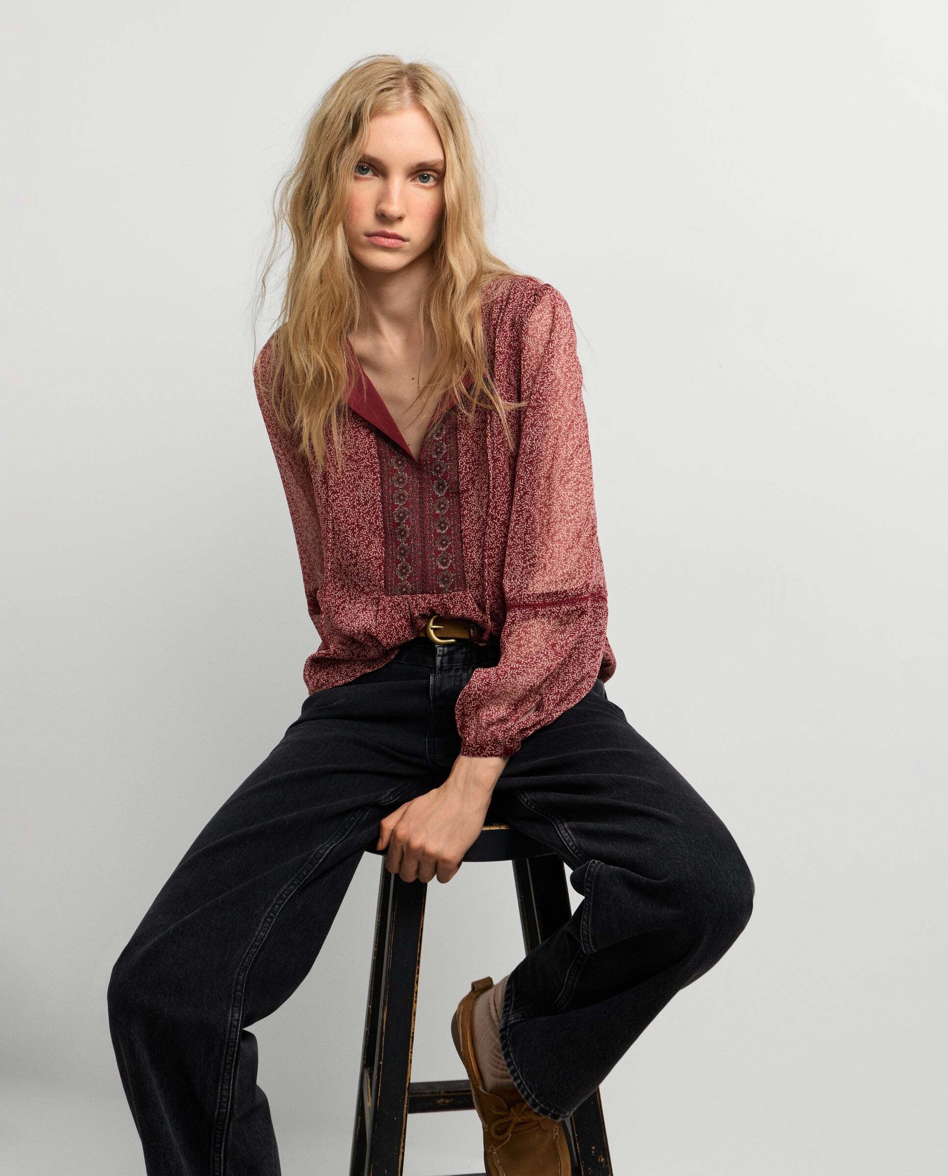 Blusa de mujer fluida estampado floral - Pepe Jeans - Rojo Teja Rojo Teja-1