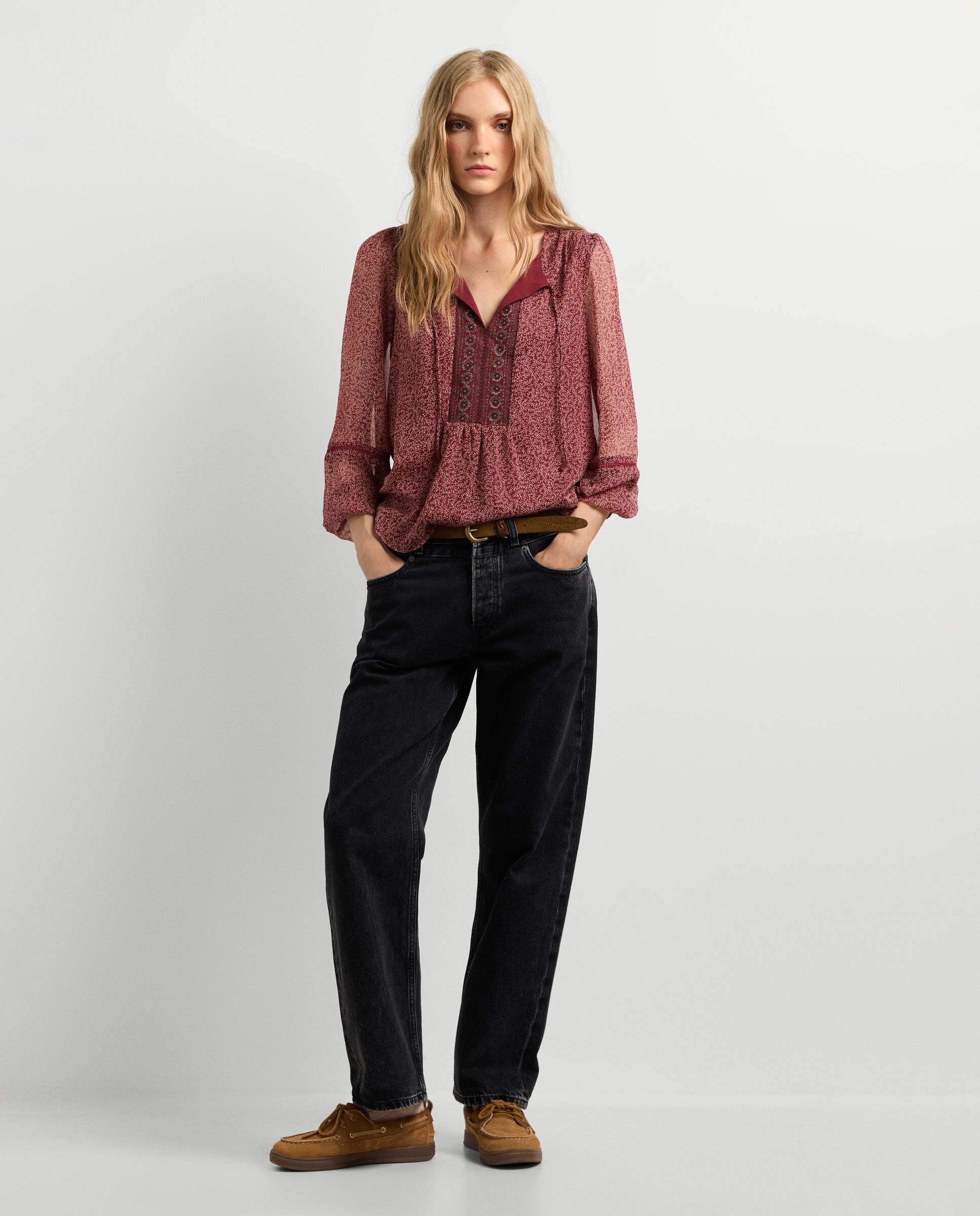 Blusa de mujer fluida estampado floral - Pepe Jeans - Rojo Teja Rojo Teja-2