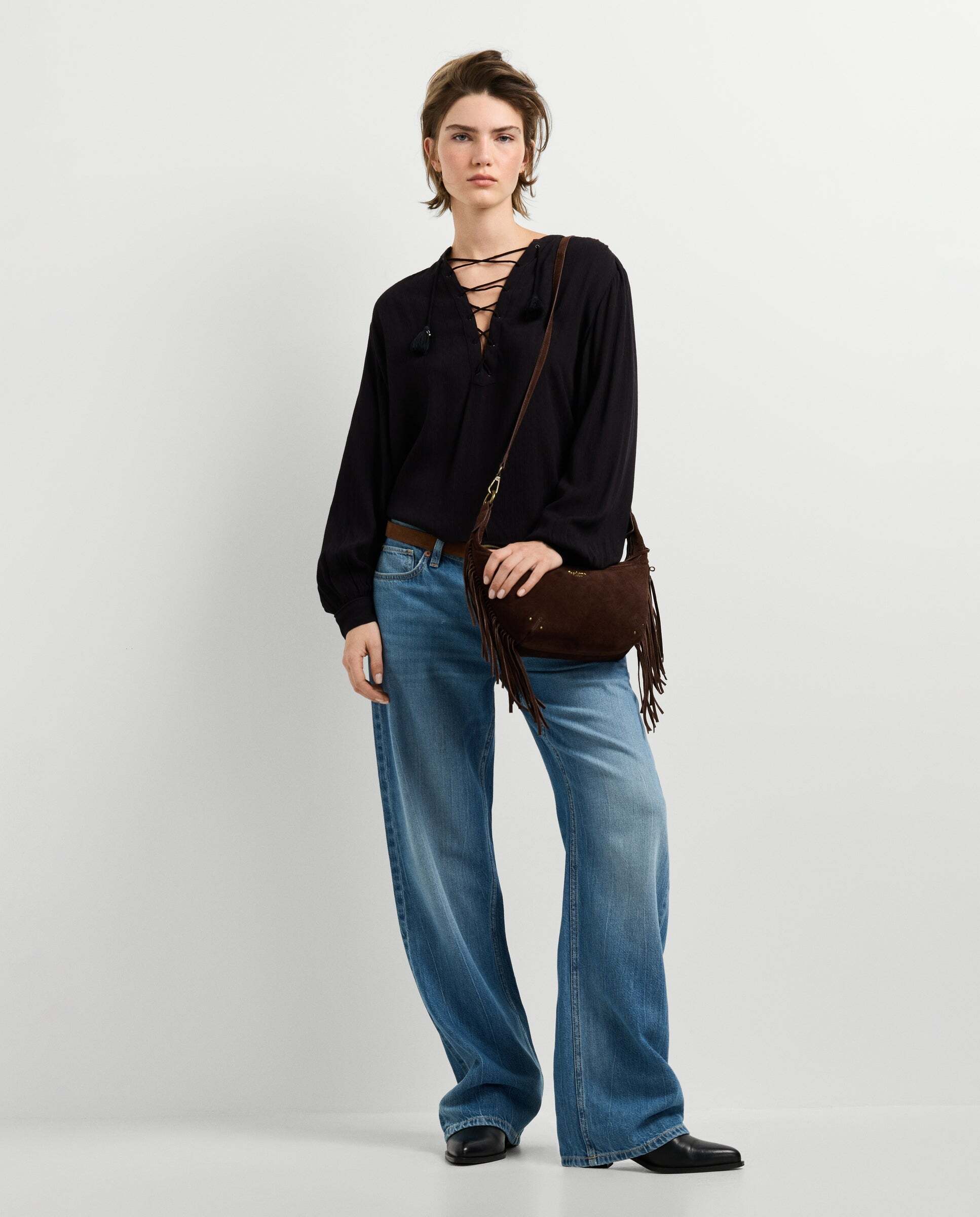 Blusa de mujer semitransparente cuello pico - Pepe Jeans - Negro Negro-2