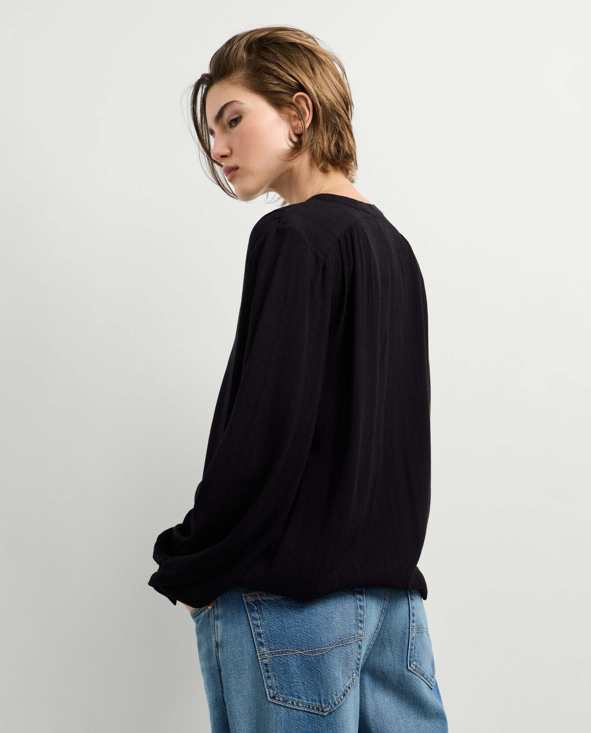 Blusa de mujer semitransparente cuello pico - Pepe Jeans - Negro Negro-3