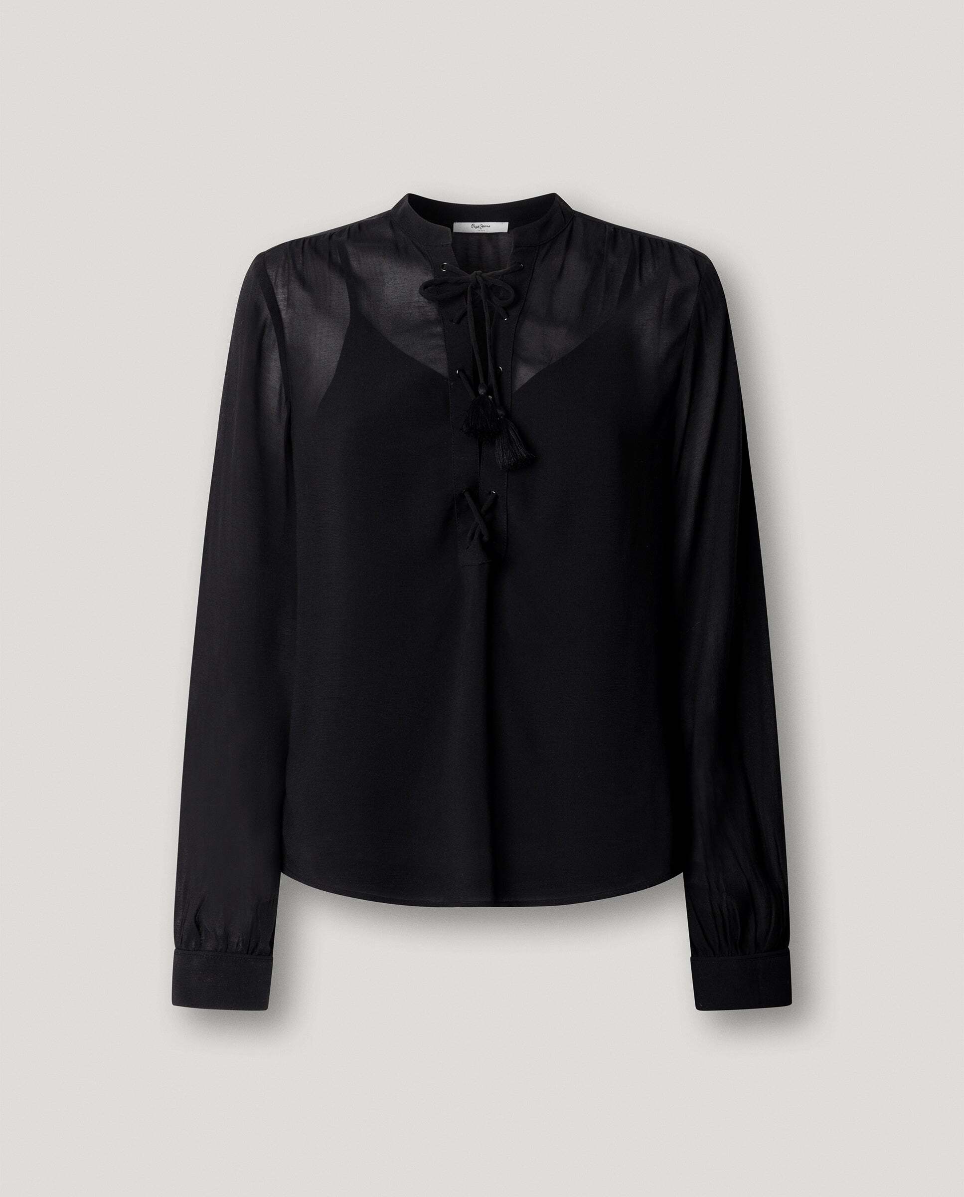 Blusa de mujer semitransparente cuello pico - Pepe Jeans - Negro Negro-6