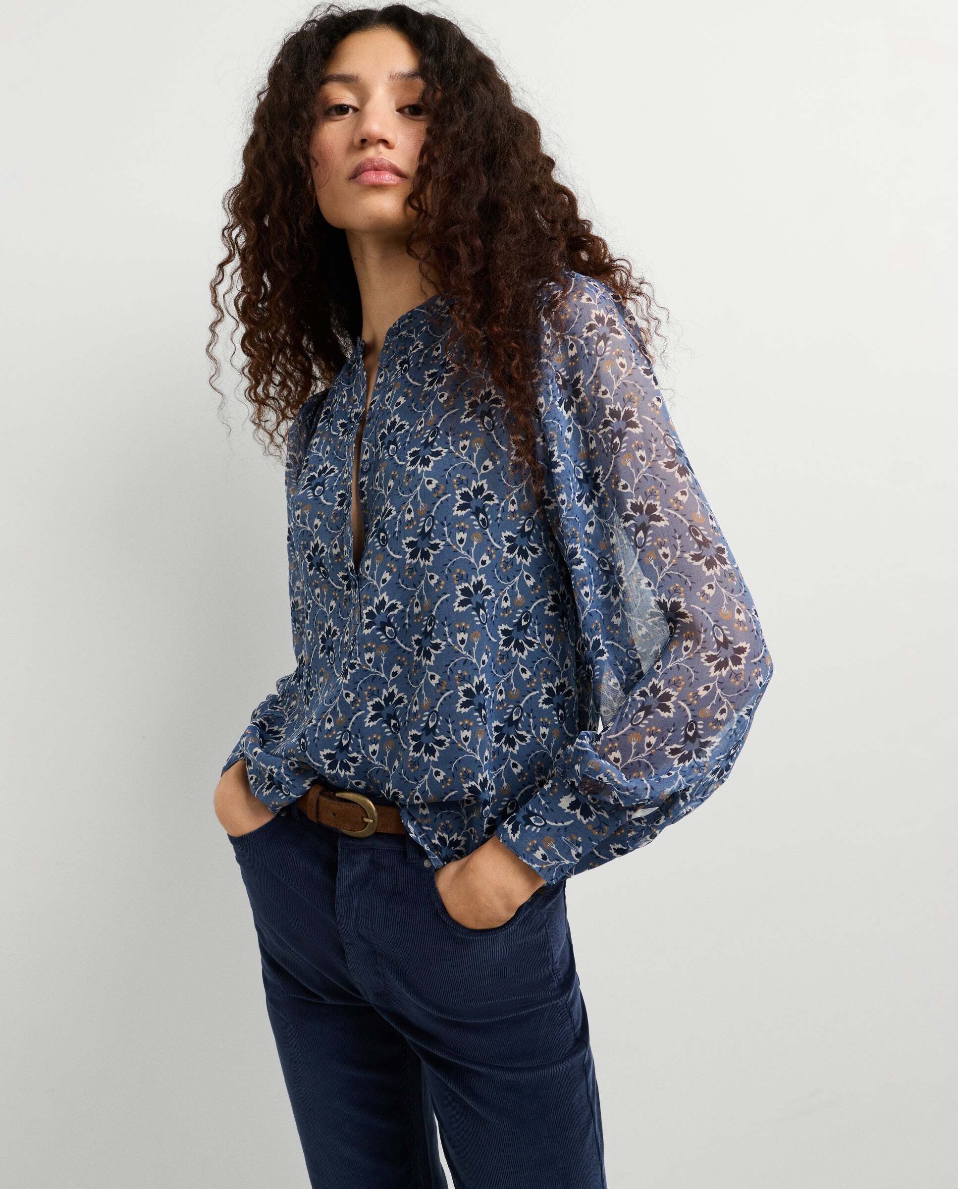 Blusa de mujer chifón estampado floral - Pepe Jeans - Azul oscuro Azul oscuro-1