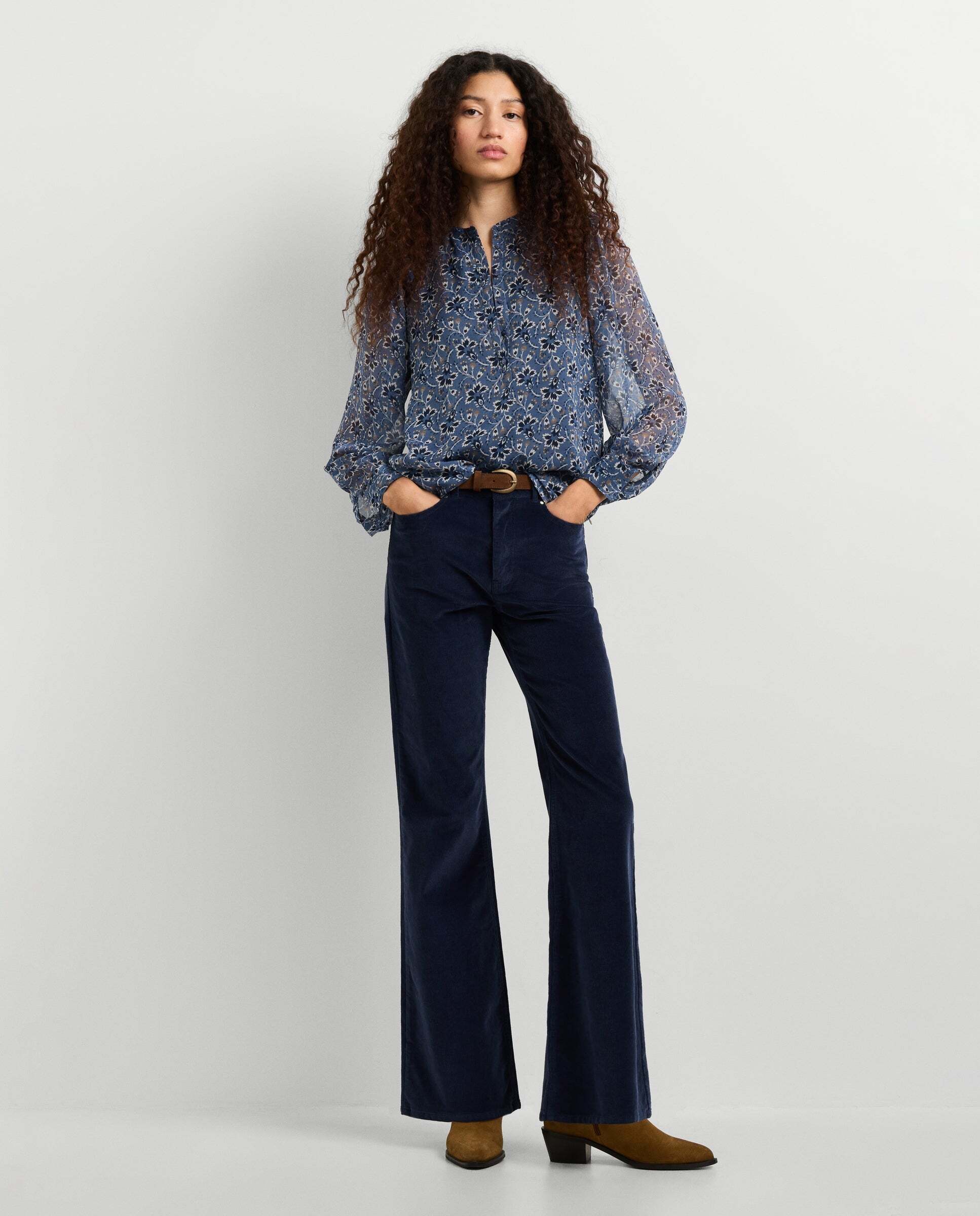Blusa de mujer chifón estampado floral - Pepe Jeans - Azul oscuro Azul oscuro-2