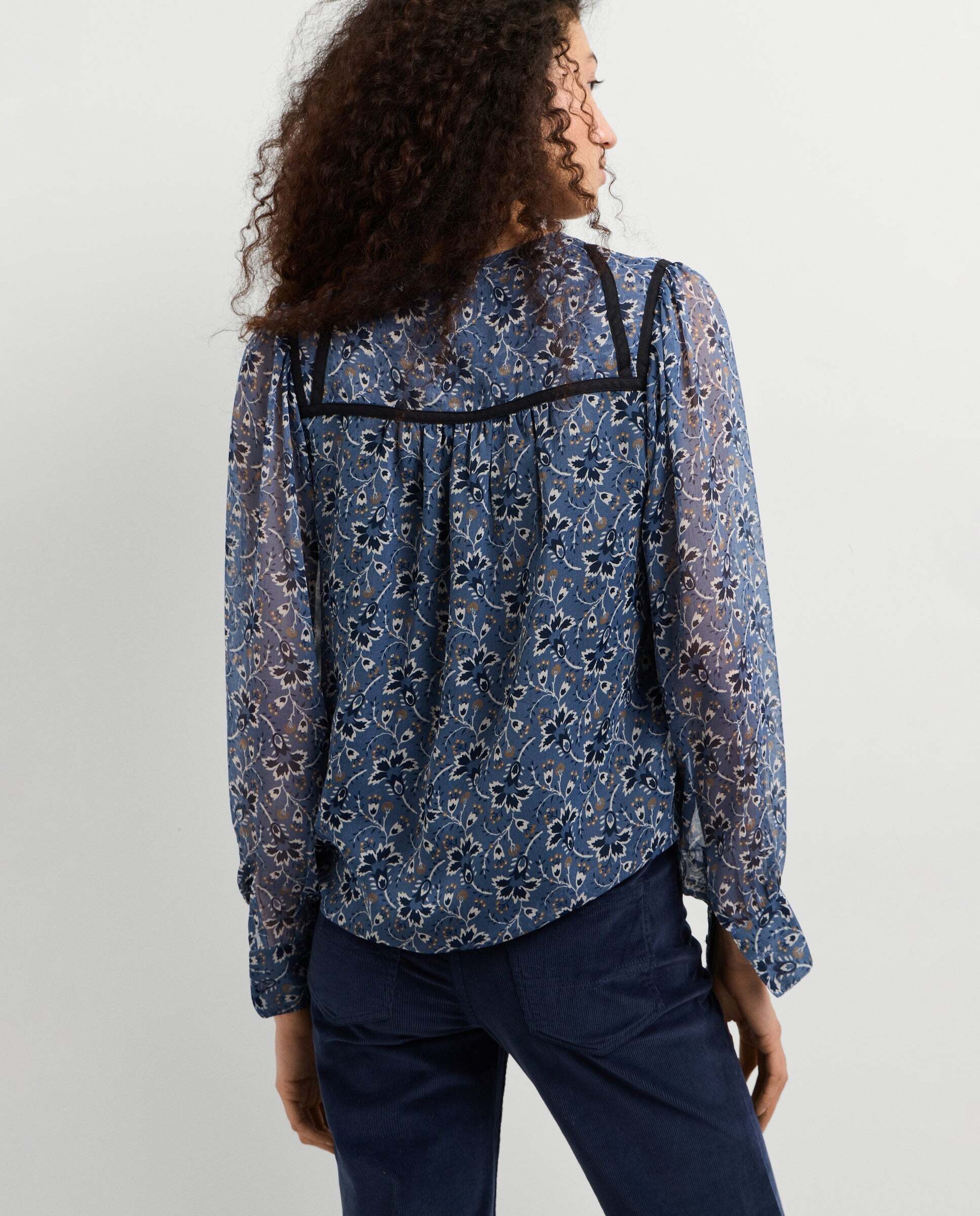 Blusa de mujer chifón estampado floral - Pepe Jeans - Azul oscuro Azul oscuro-3