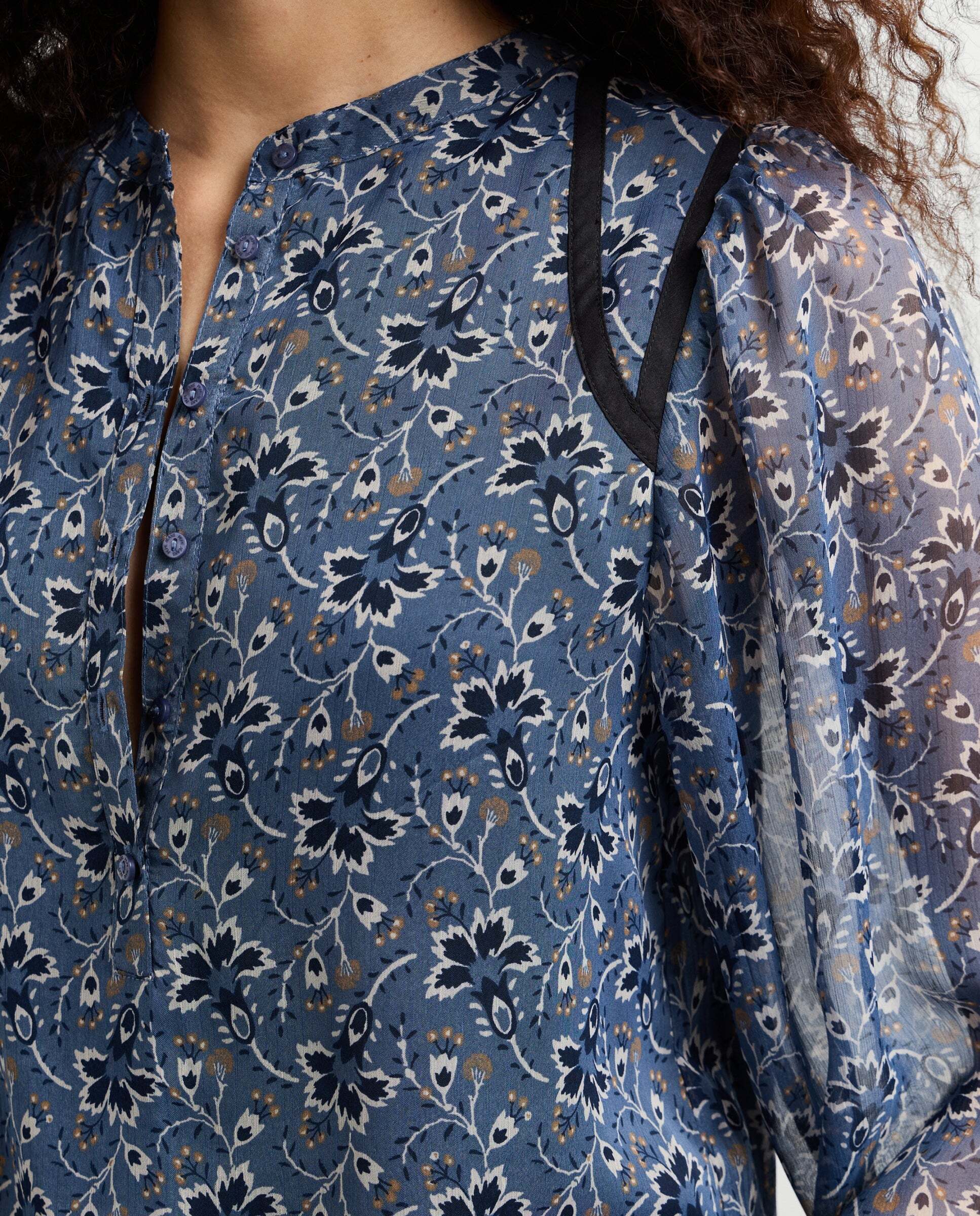 Blusa de mujer chifón estampado floral - Pepe Jeans - Azul oscuro Azul oscuro-4