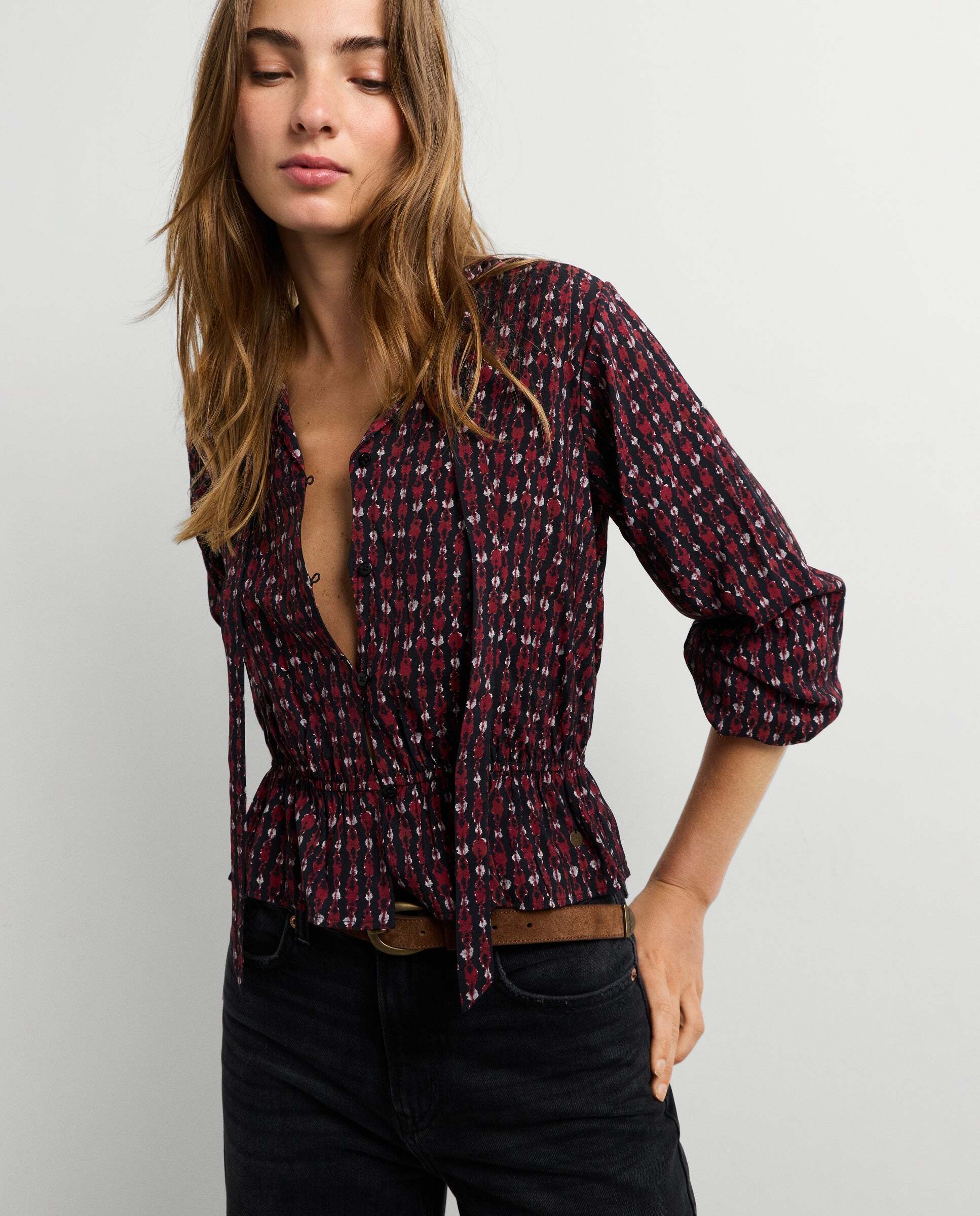 Blusa de mujer fluida estampado ikat - Pepe Jeans - Rojo Rojo-1