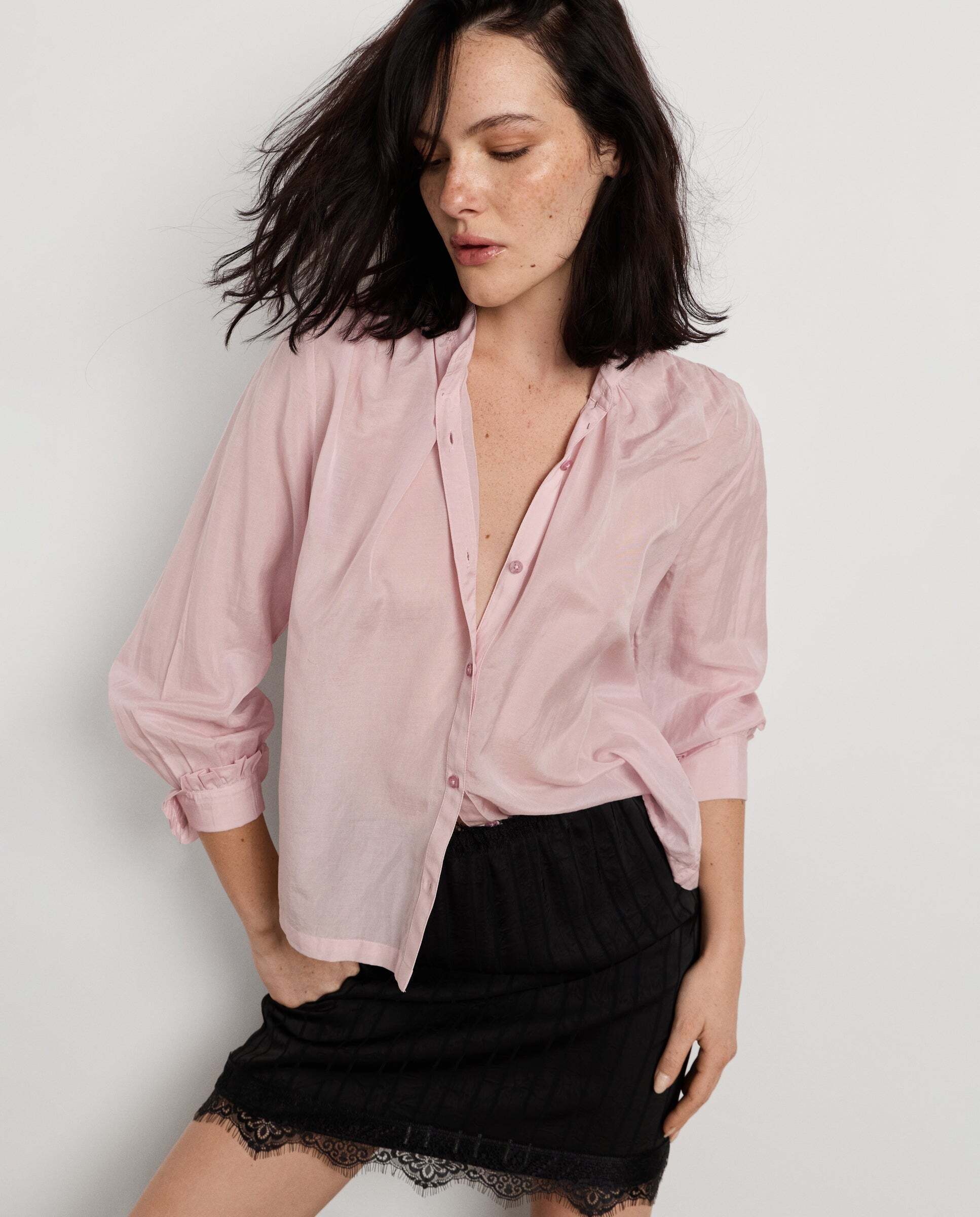 Blusa de mujer fluida cuello mao - Pepe Jeans - Rosa claro Rosa claro-1